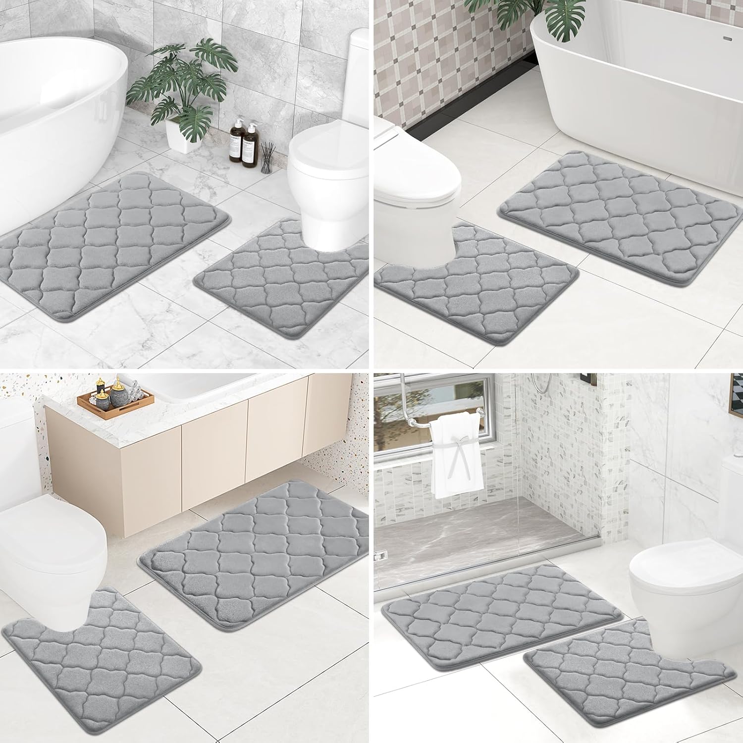 OLANLY Juego de 2 alfombras de baño de espuma viscoelástica, suaves y absorbentes, alfombra de baño de contorno en forma de U, lavable a máquina,