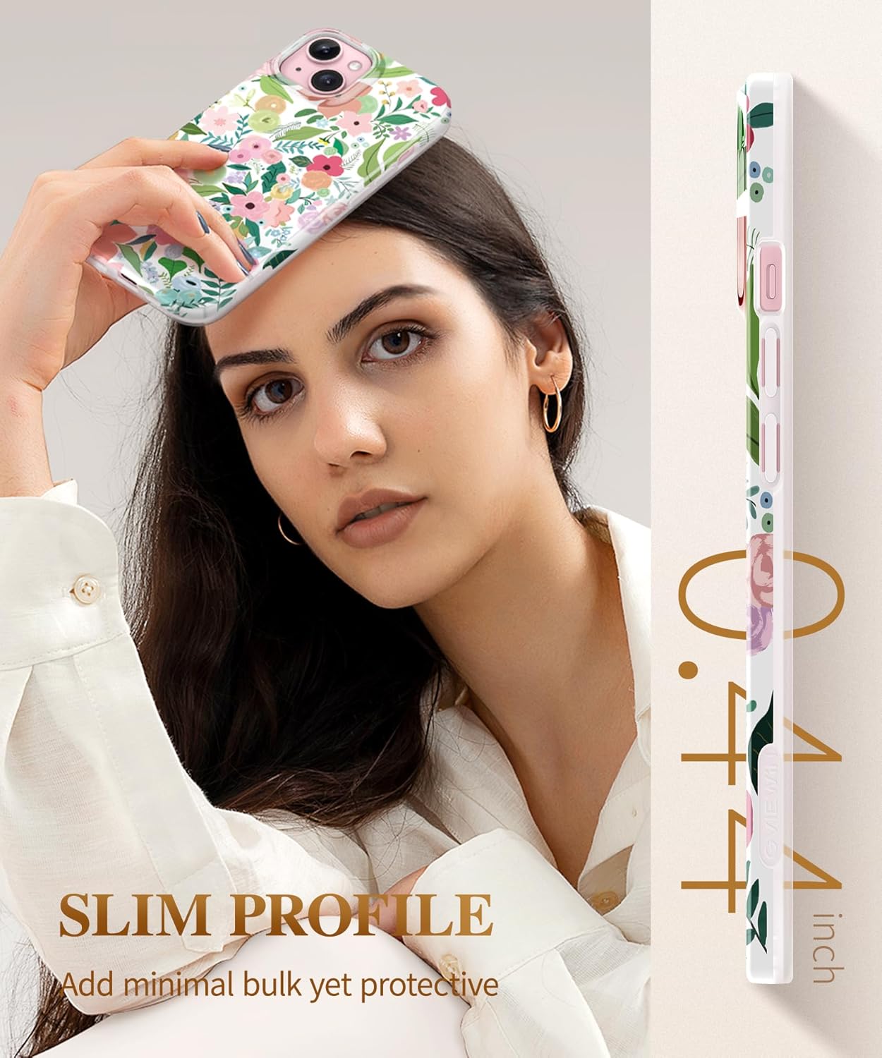 GVIEWIN Funda floral para iPhone 15, con protector de pantalla y protector de lente de cámara, protección contra caídas de grado militar de 10 pies
