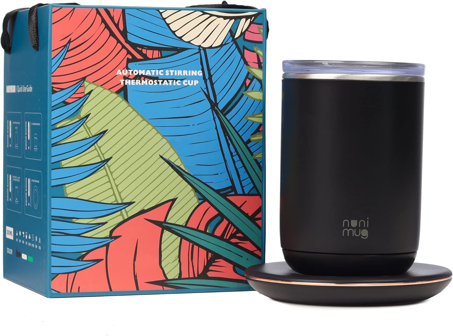 Taza de café autoagitable con tapa, taza térmica de 10 onzas, juego de calentador de taza de café con calefacción de diseño de lujo para escritorio,
