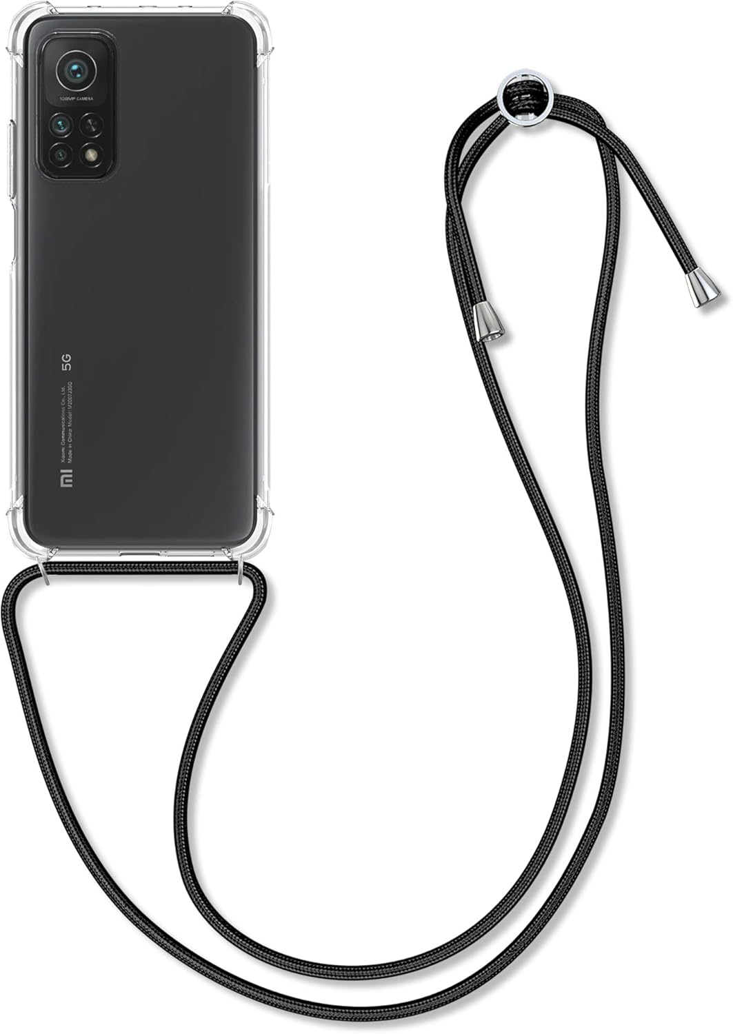 kwmobile Funda cruzada compatible con Xiaomi Mi 10T  Mi 10T Pro – Funda transparente de TPU para teléfono con correa de cordón – NegroTransparente