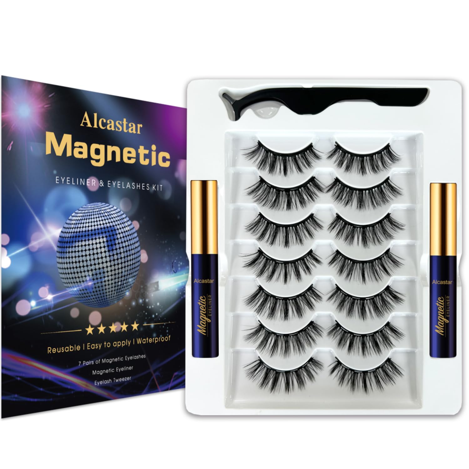 Kit de pestañas magnéticas y delineador de ojos, pestañas magnéticas de aspecto natural, pestañas magnéticas con aplicador, kit de pestañas