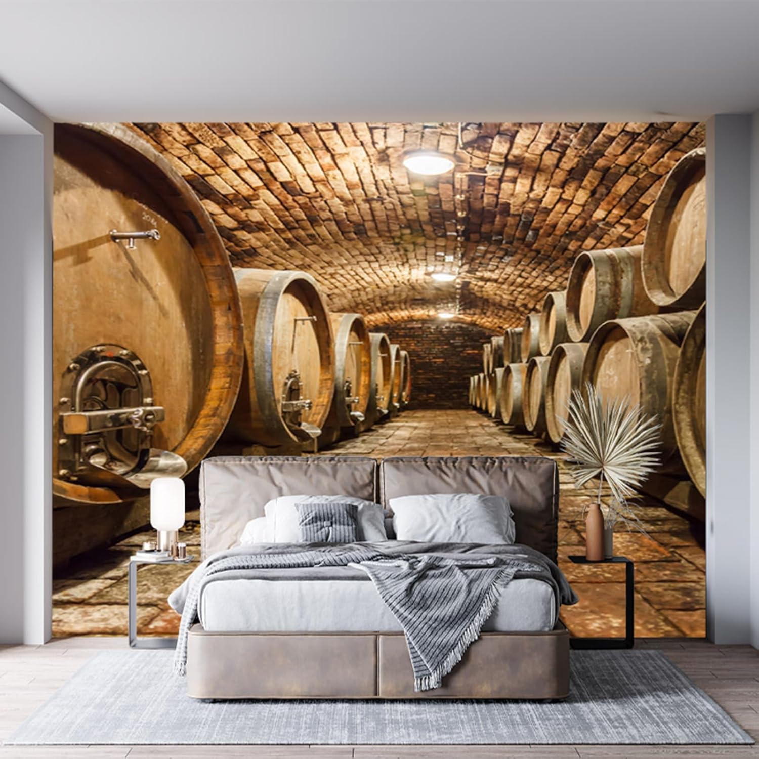 Papel tapiz de pared de barril de vino, papel tapiz autoadhesivo 3D de túnel de bodega, autoadhesivo, adhesivo extraíble para foto grande,