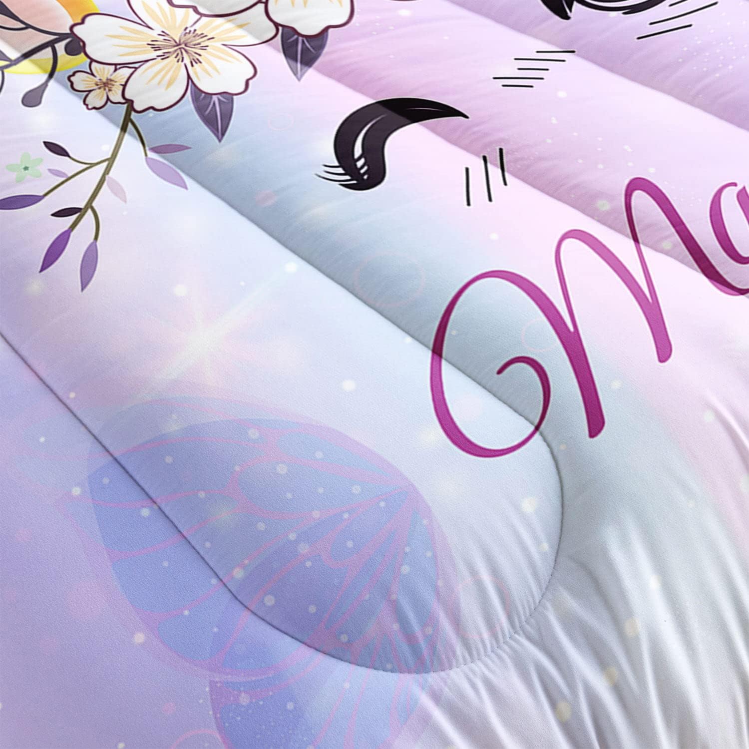 Datura home Lindo juego de edredón de unicornio para niñas y mujeres, juego de ropa de cama con estampado de unicornio Kawaii degradado morado y