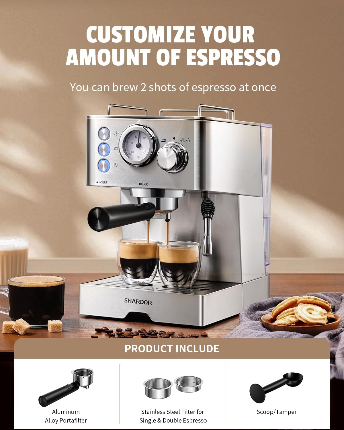 SHARDOR Máquina de café expreso, 15 bares, de calentamiento rápido, con espumador de leche, máquina manual de café con leche y capuchino para el