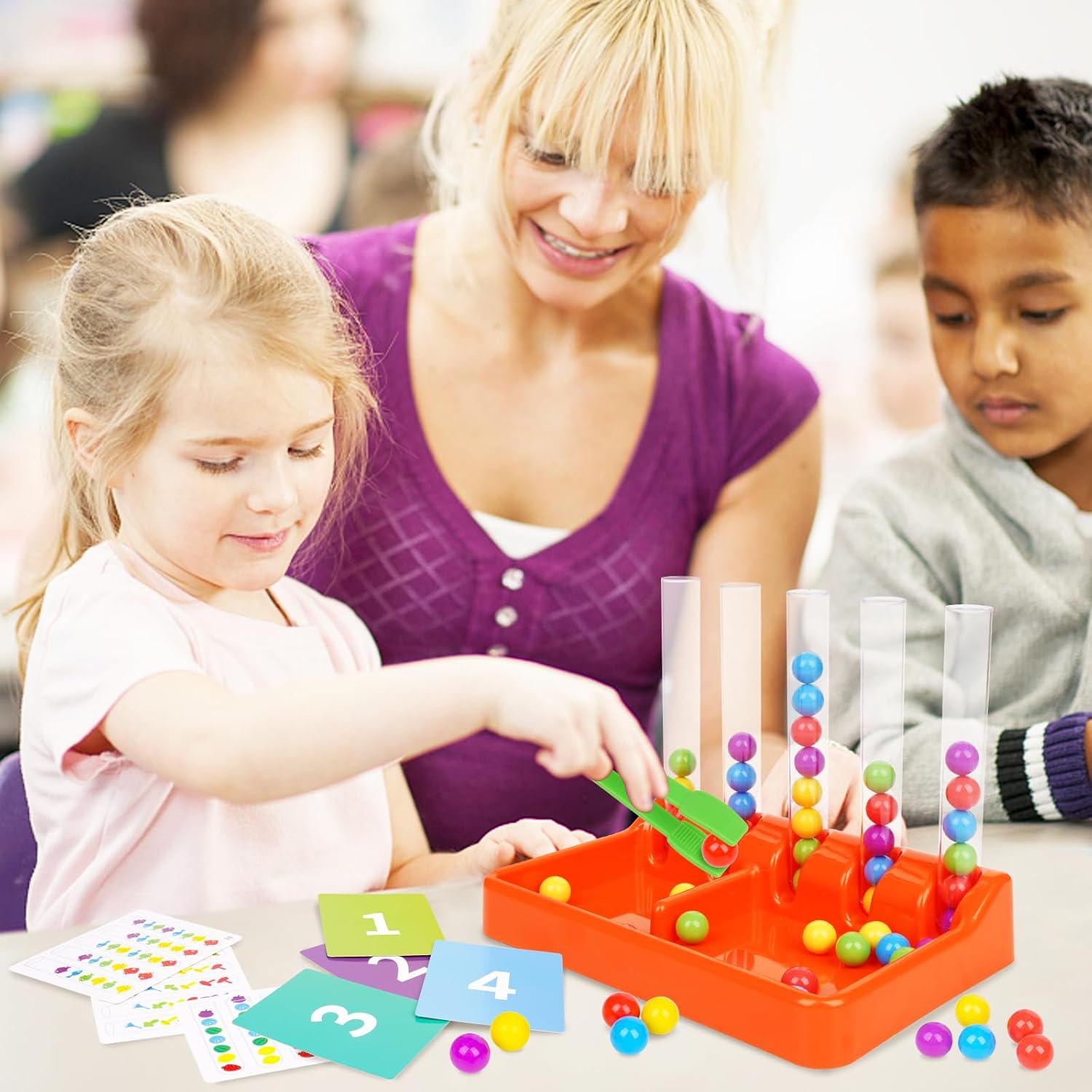 Juego de juguetes de clasificación de colores, juego de cuentas de arcoíris, juguetes Montessori para preescolar conteo de matemáticas, juegos de