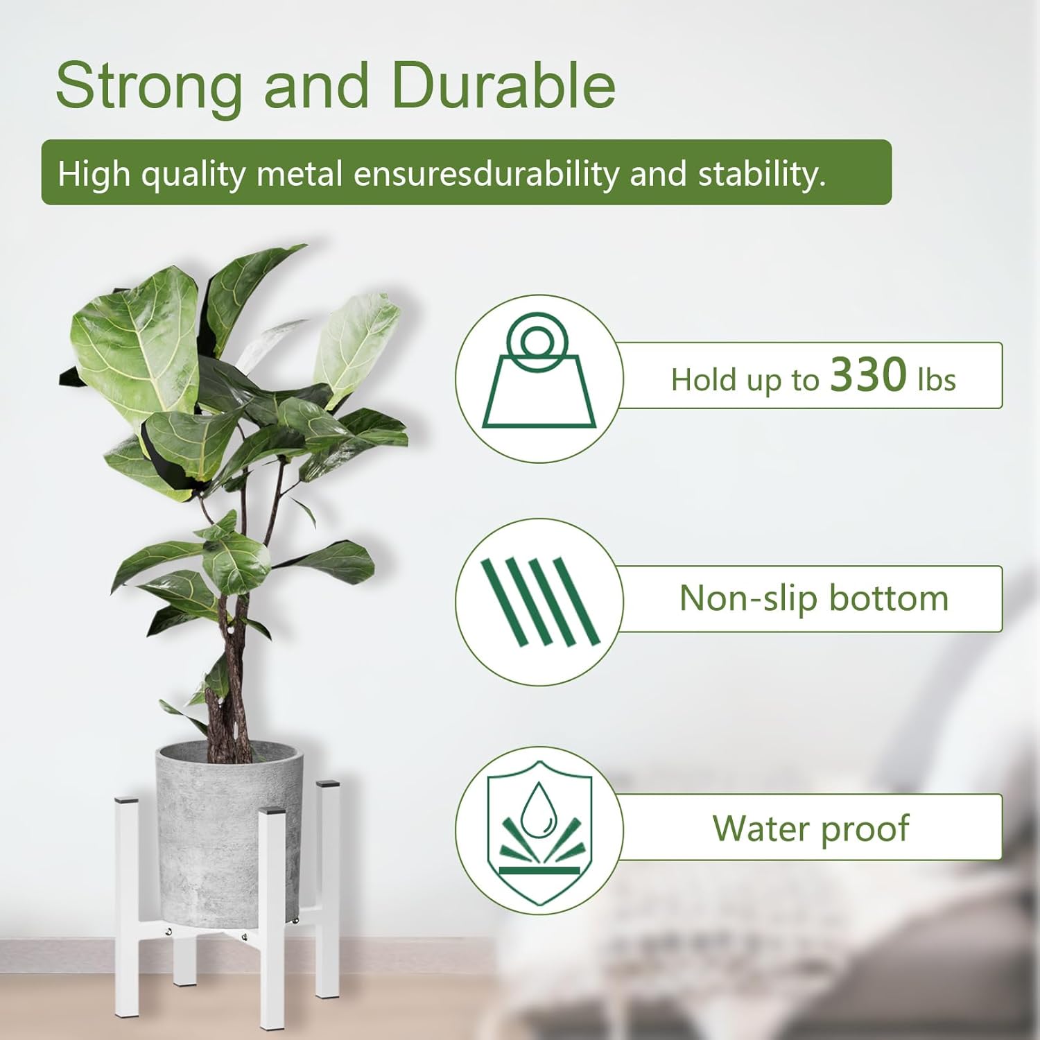 Soporte de metal ajustable para plantas, resistente para interiores y exteriores, para macetas de 8 a 13 pulgadas, color blanco (maceta no incluida)