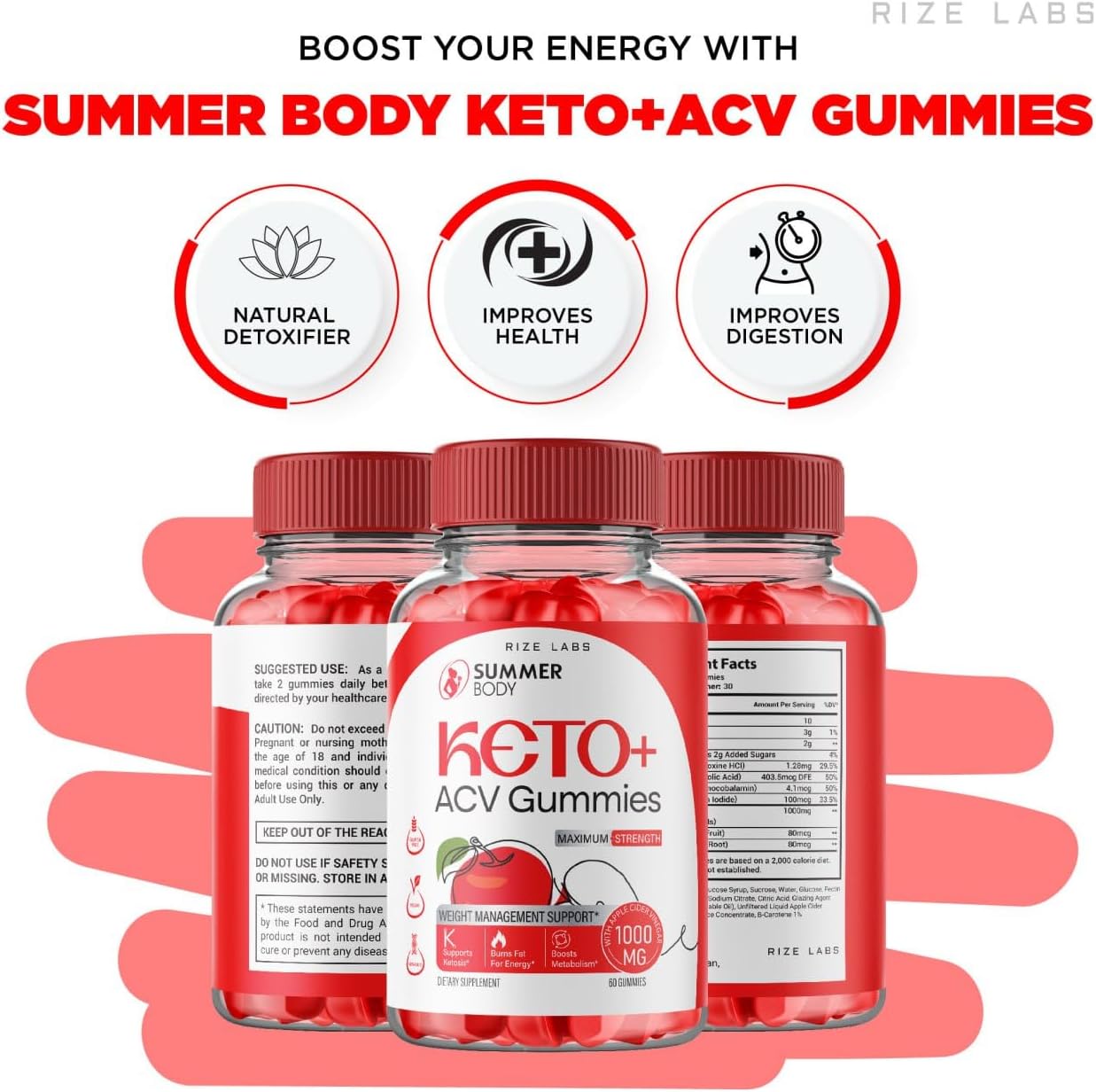 Paquete de 2 gomitas de verano Body Keto + ACV, gomitas Keto de cuerpo de verano para pérdida de peso avanzada, suplemento SummerKeto, gomitas de