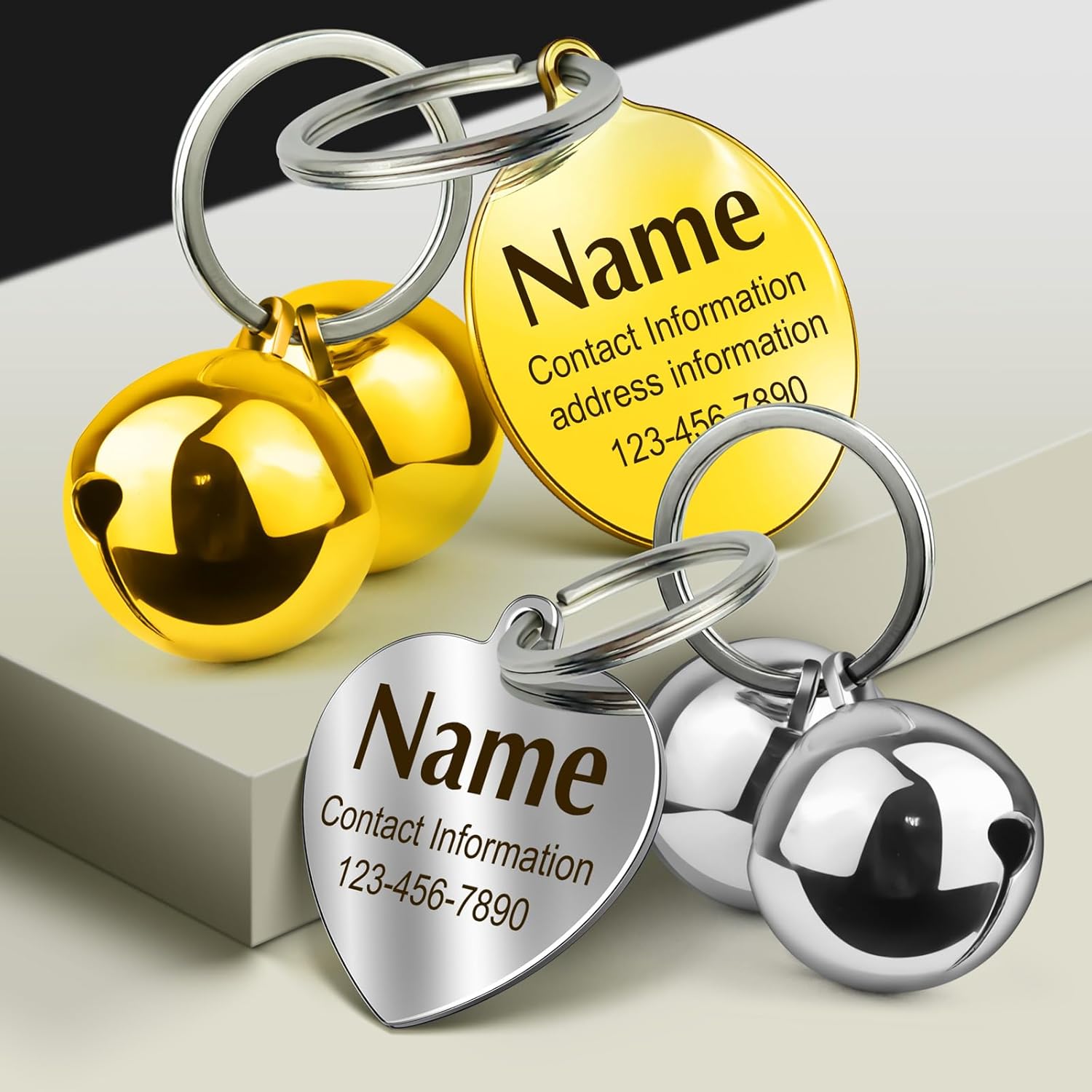HOPELF Campanas para collar de perro con etiquetas de perro grabadas personalizadas para mascotas, cascabeles pequeños como dije de collar de gato,