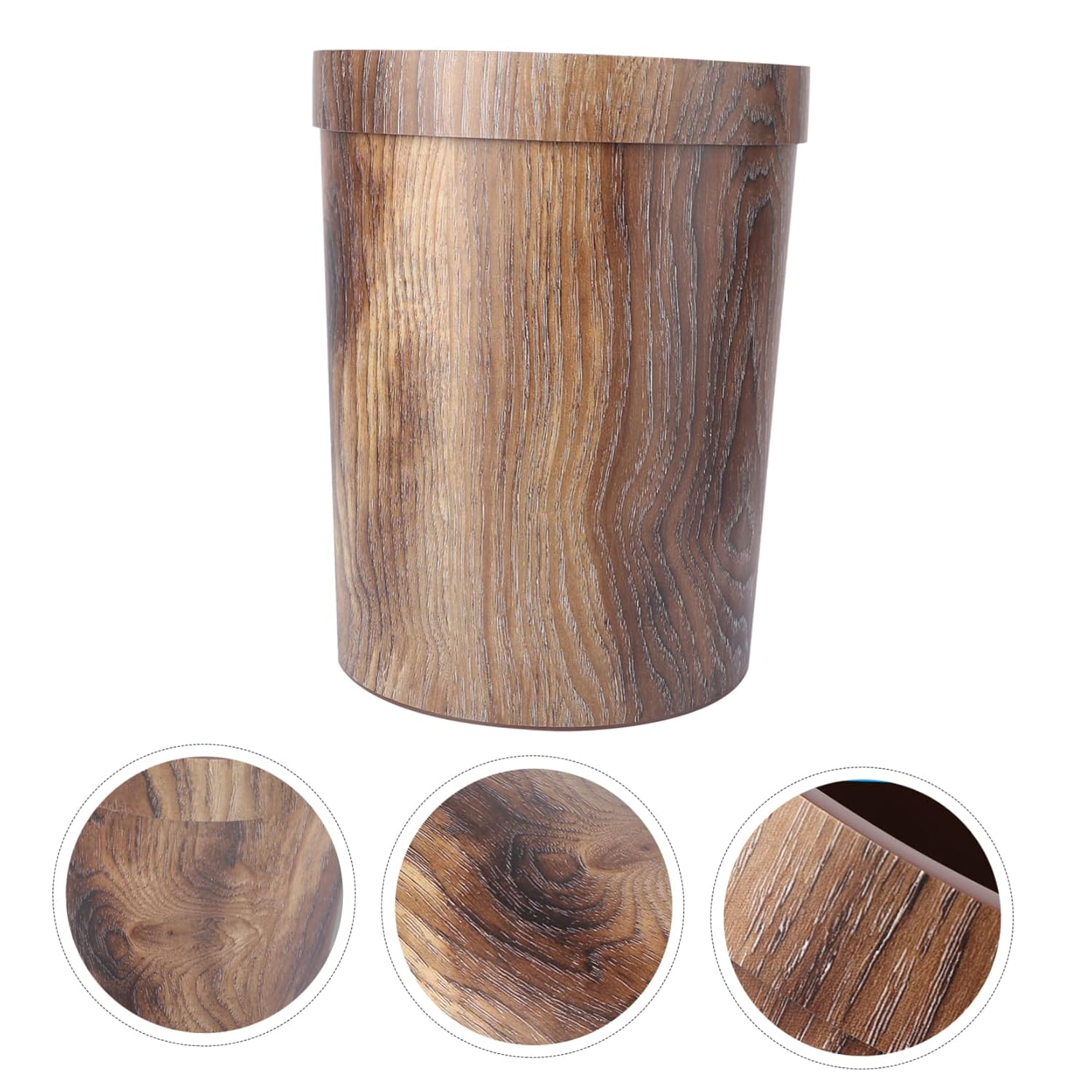 SOLUSTRE Bote de basura retro para oficina, papelera de mimbre, cesta de basura de papel, papelera de madera, para sala de estar, contenedor de