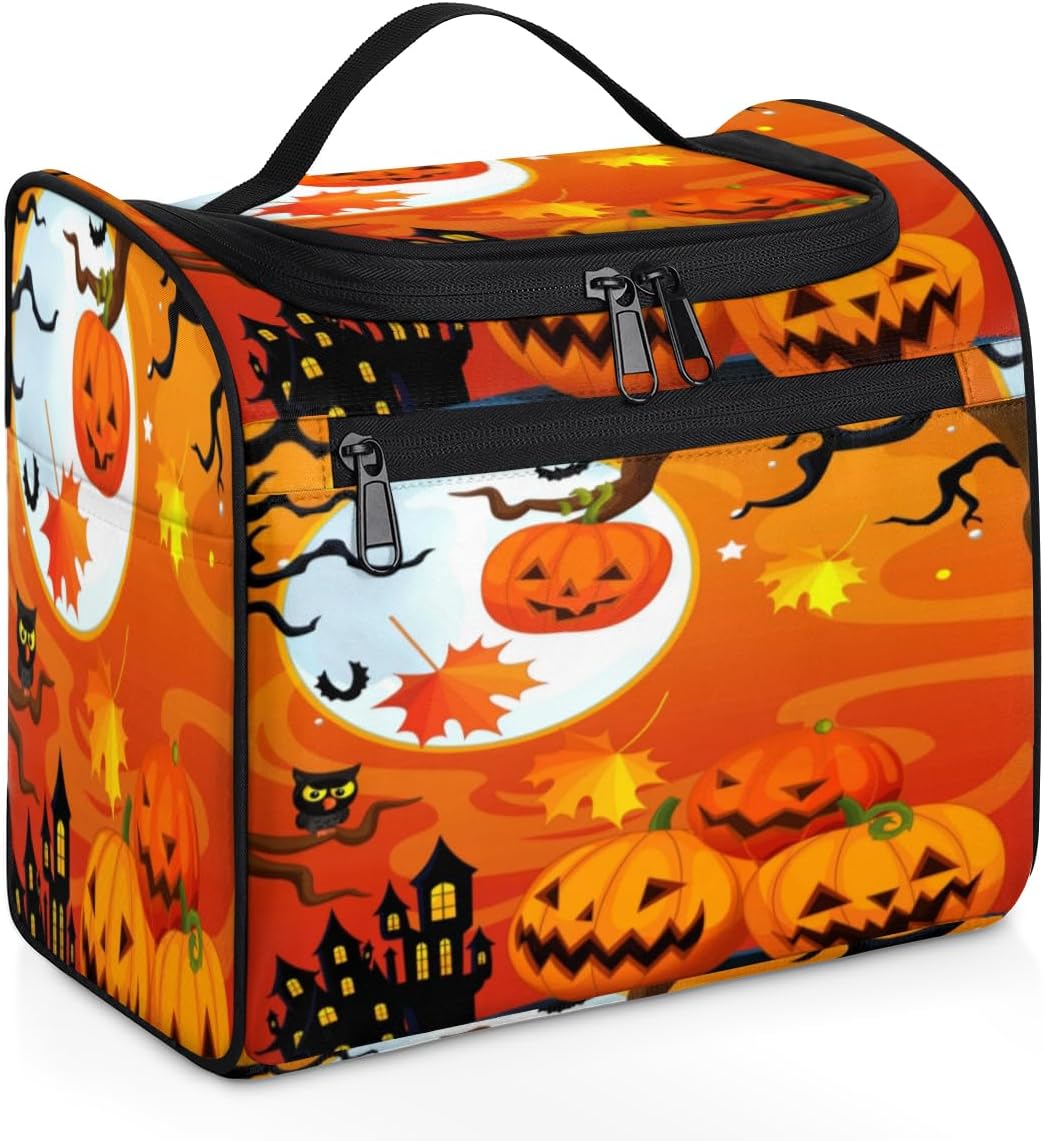 Bolsa de aseo para fiesta de Halloween, decoración moderna para mujer, organizador de maquillaje de viaje con gancho para colgar, bolsas de