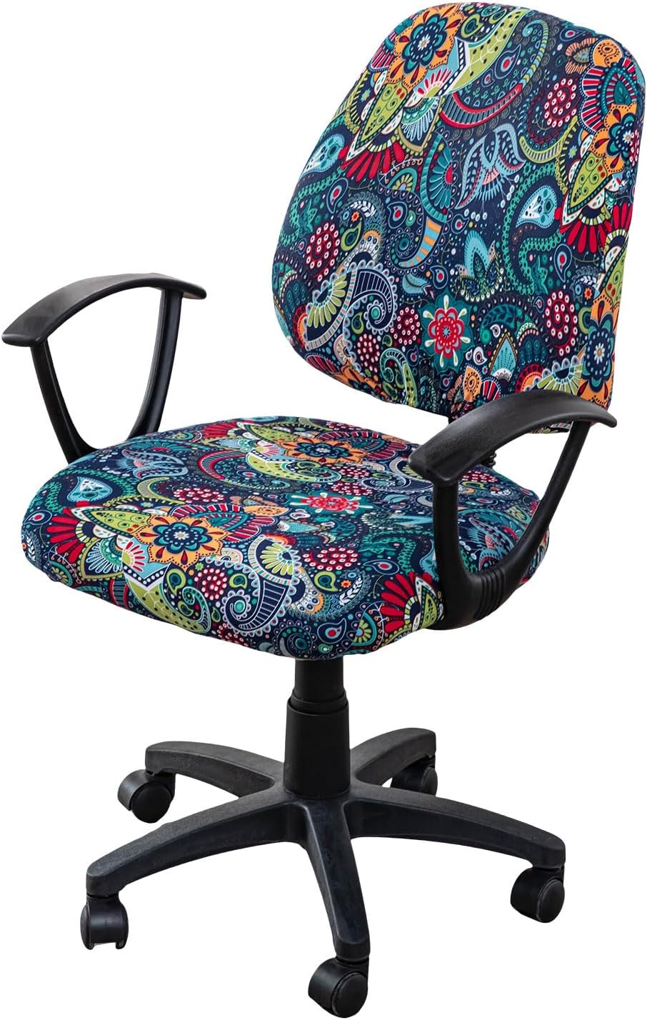 CRFATOP Funda elástica para silla de oficina de computadora, fundas impresas para silla giratoria de escritorio dividido de 2 piezas, funda de