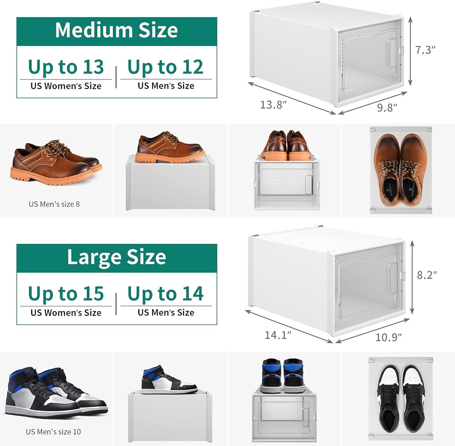 YITAHOME Paquete de 24 cajas de zapatos XL que se ajustan a talla 15 de EE. UU., organizador de zapatos de plástico para armario, cajones apilables
