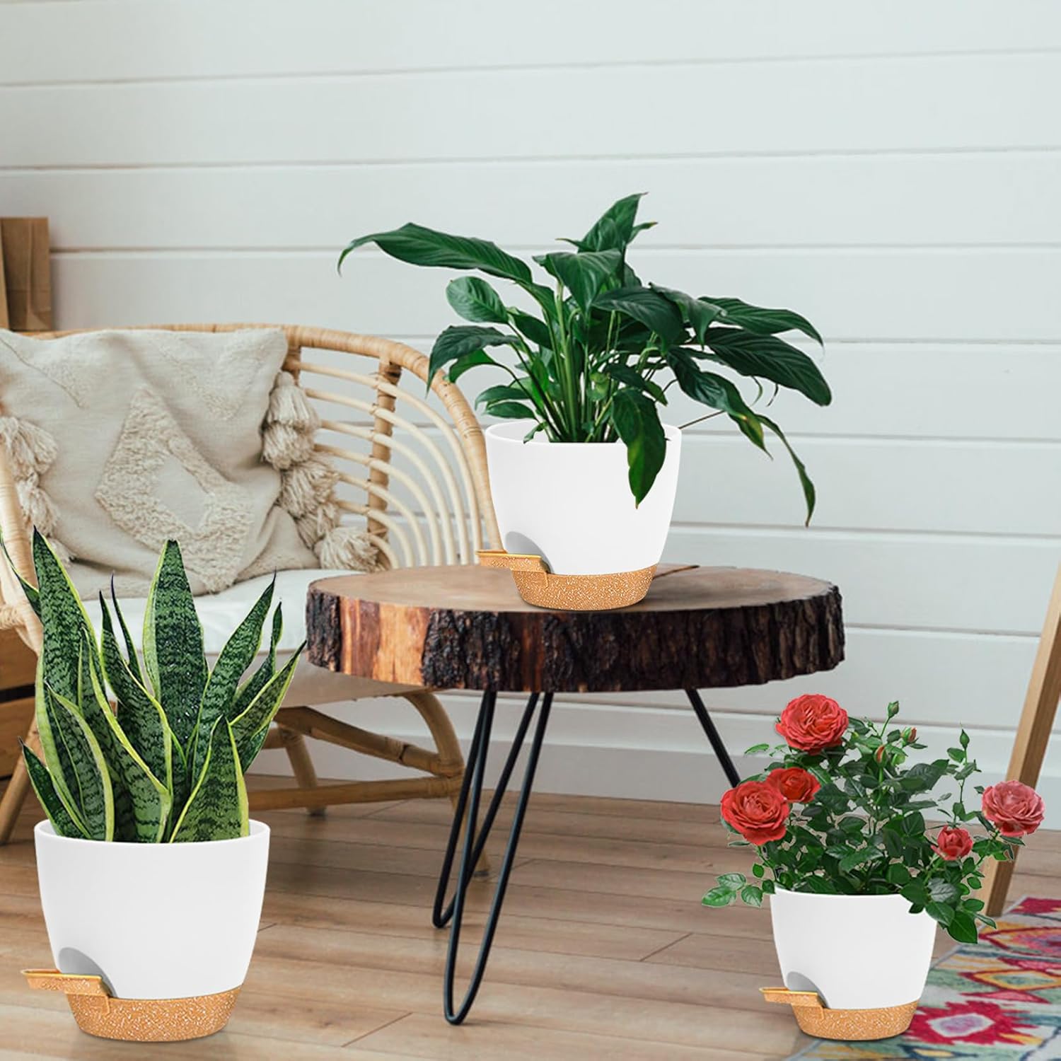 Macetas para plantas, 6 macetas de riego automático de 876.565.55 pulgadas con agujeros de drenaje y depósito profundo para plantas de interior y