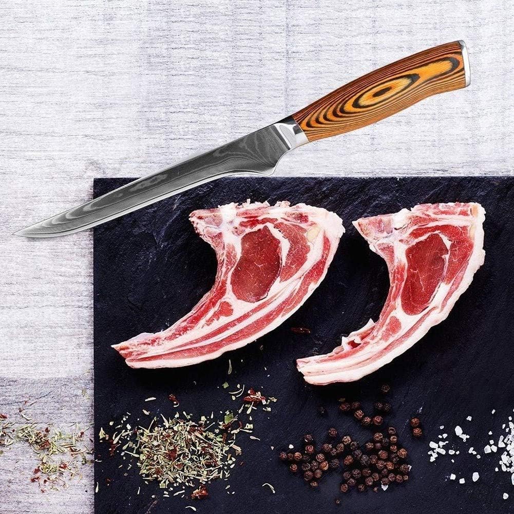 Jasni Cuchillo deshuesador de 6 pulgadas, cuchillo de deshuesado de acero de Damasco VG-10 súper afilado, 76 capas de acero de alto carbono y mango