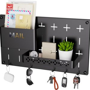 Soporte para llaves y correo para pared, organizador de correo de bricolaje con 5 ganchos para llaves, soporte decorativo colgante para llaves con Soporte para llaves y correo para pared, organizador de correo de bricolaje con 5 ganchos para llaves, soporte decorativo colgante para llaves con
