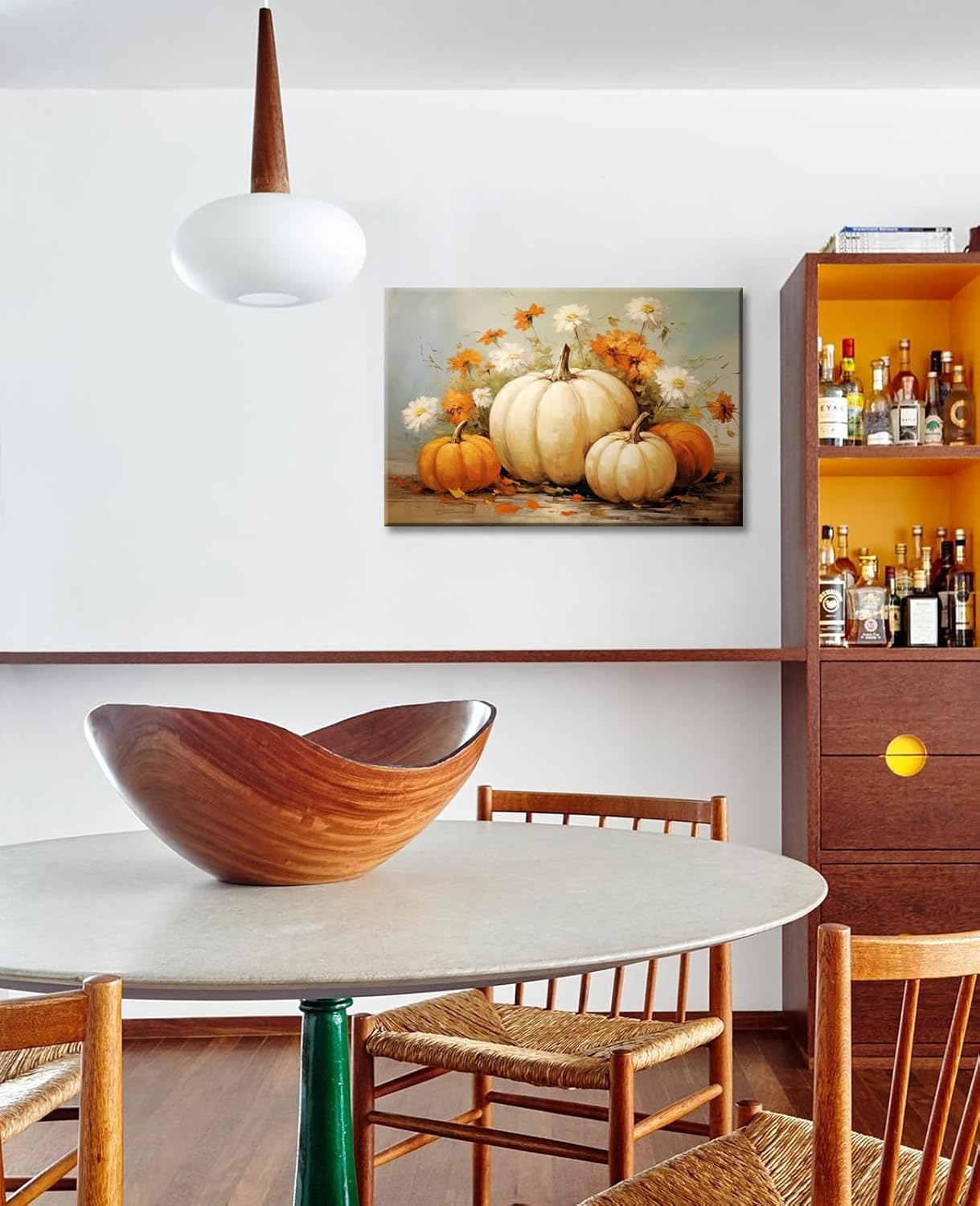 GLOKAKA Arte de pared de calabazas de otoño y otoño, arte rústico de otoño, pintura al óleo vintage de Acción de Gracias, impresiones estiradas y
