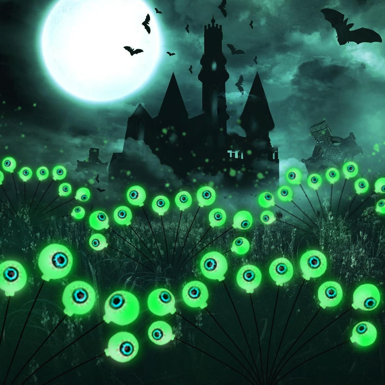 Decoraciones de Halloween para exteriores, luces solares para jardín, 2 paquetes de 20 luces LED solares impermeables para Halloween, patio, césped,