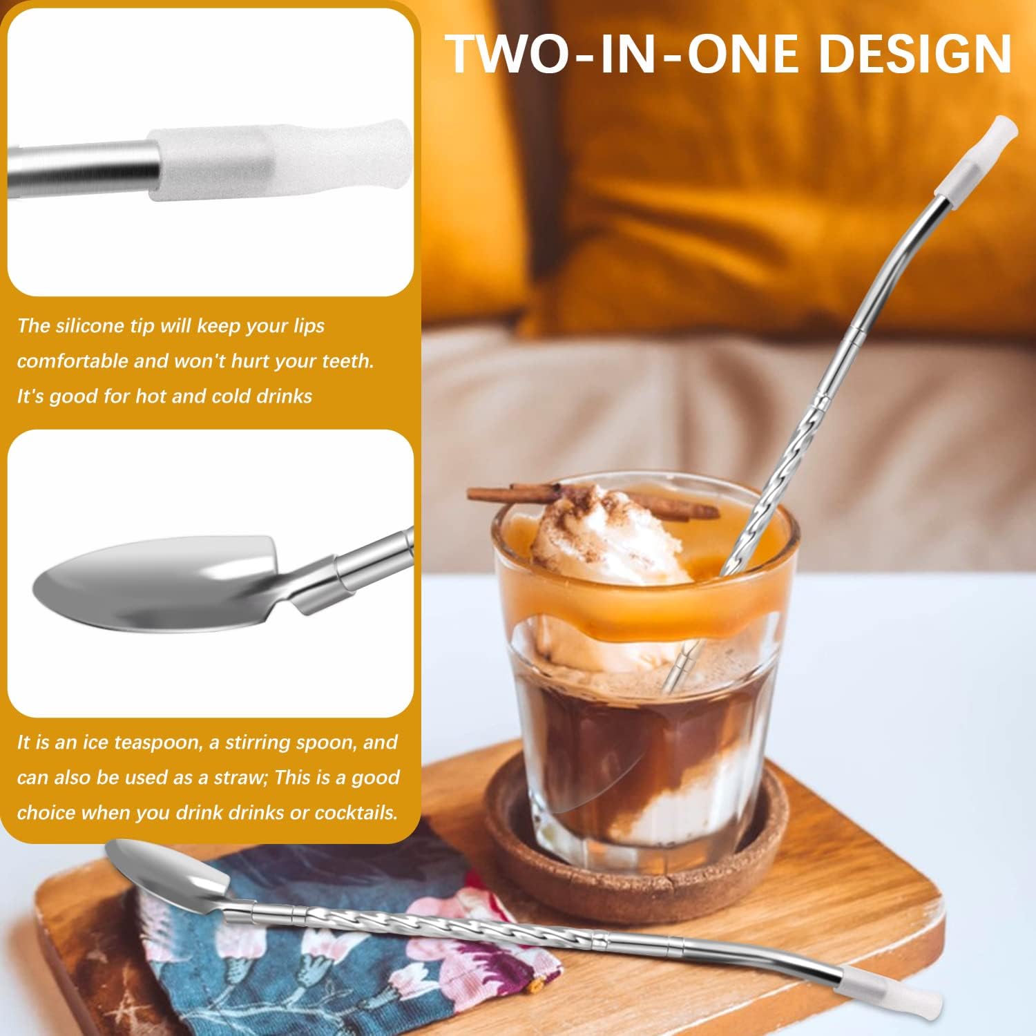 Cuchara de acero inoxidable para mezclar y agitar 10 unidades, cuchara de té helado reutilizable, cuchara de helado delicada, cuchara agitadora en