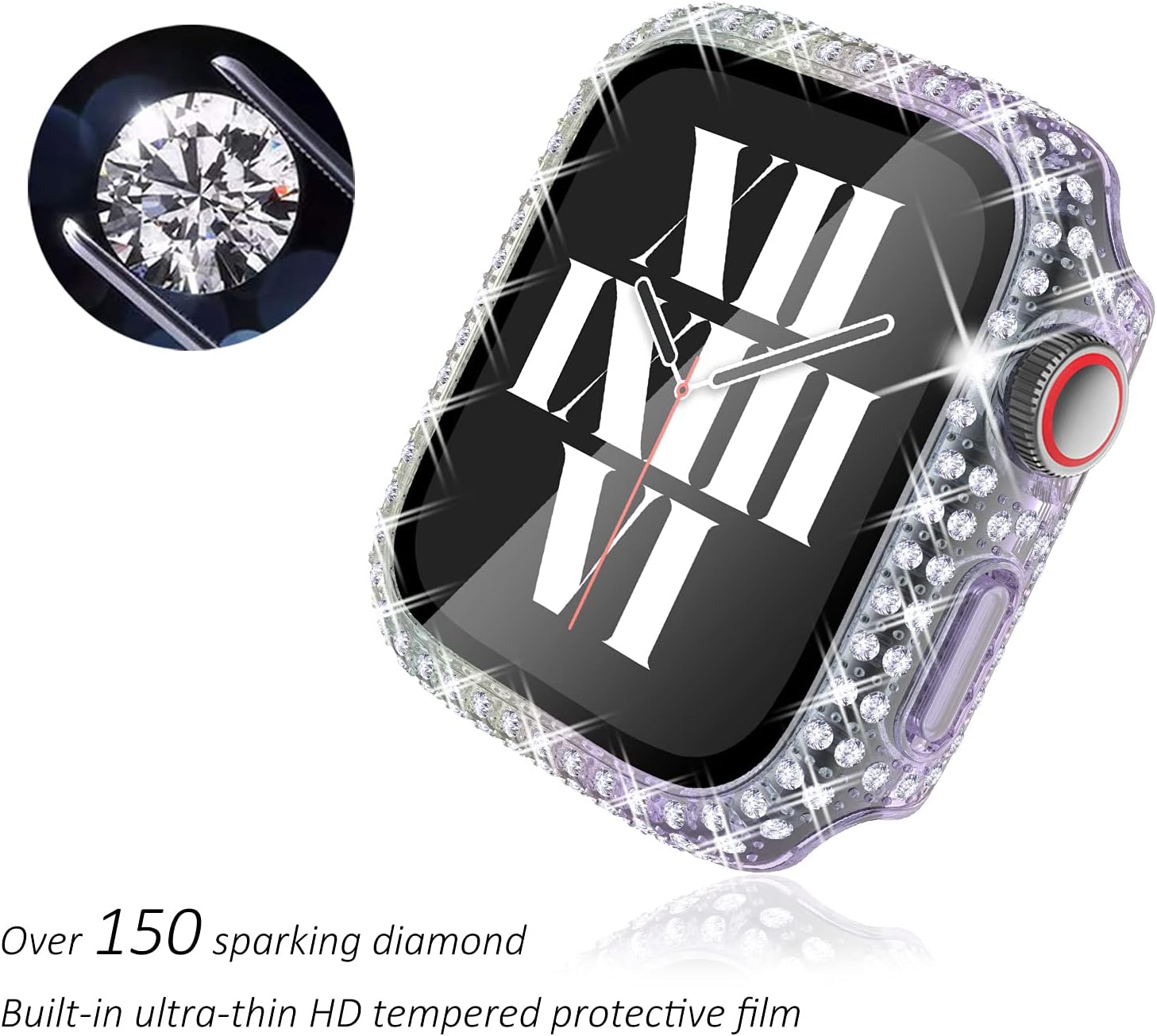 Fullife – Paquete de 3 carcasas con diamantes de cristal de imitación compatibles con Apple Watch de 1.57pulgadas, con protector con vidrio templado