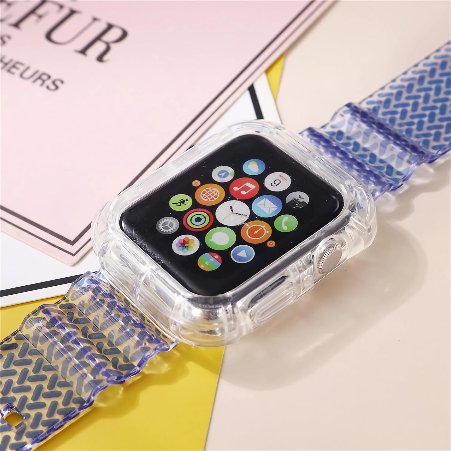 Correa transparente con patrón tejido transparente compatible con Apple Watch de 1.496 pulgadas, 1.575 pulgadas, 1.614 pulgadas, correa deportiva