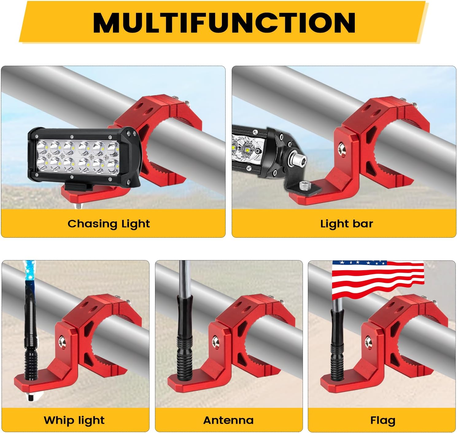 Soporte para látigo UTV, soporte de montaje de luz de bandera de látigo de aleación de aluminio, orificio giratorio de 360 ajustable para jaula de
