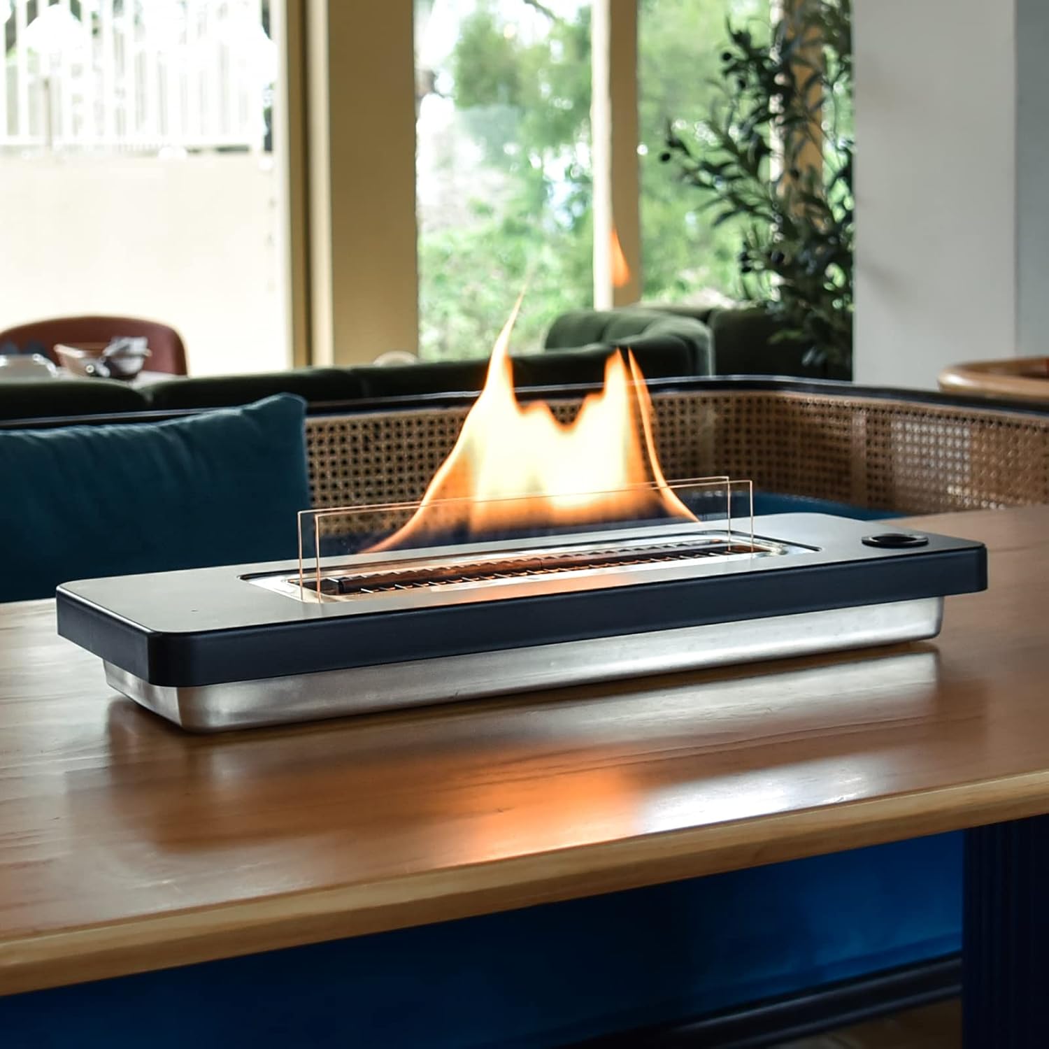 LOVINFLAME Chimenea de mesa de montaña para interiores y exteriores, chimenea de mesa resistente al viento para decoración de balcón y patio,
