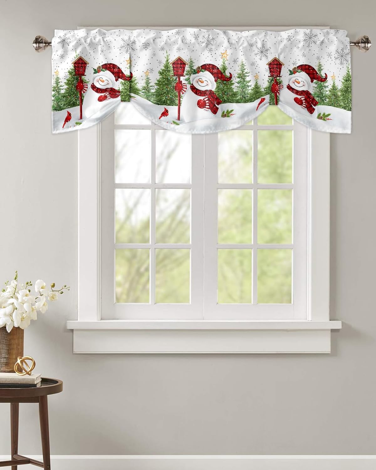 Cenefas de cortina de Navidad con diseño de muñeco de nieve para ventanas, cenefas cortas de cortina de ventana verde con copo de nieve, cortinas de