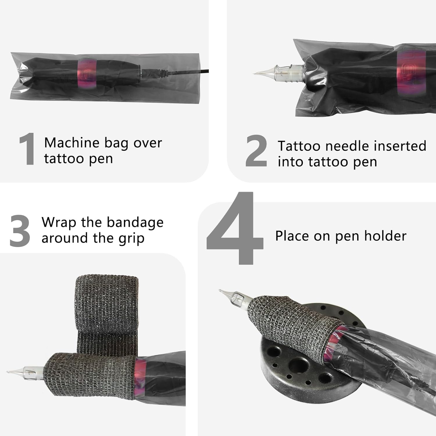 300 cubiertas para máquina de tatuaje con 4 envolturas de agarre y soporte para bolígrafo, cubiertas para bolígrafos de tatuaje ZHOOGE de 2.4 x 7