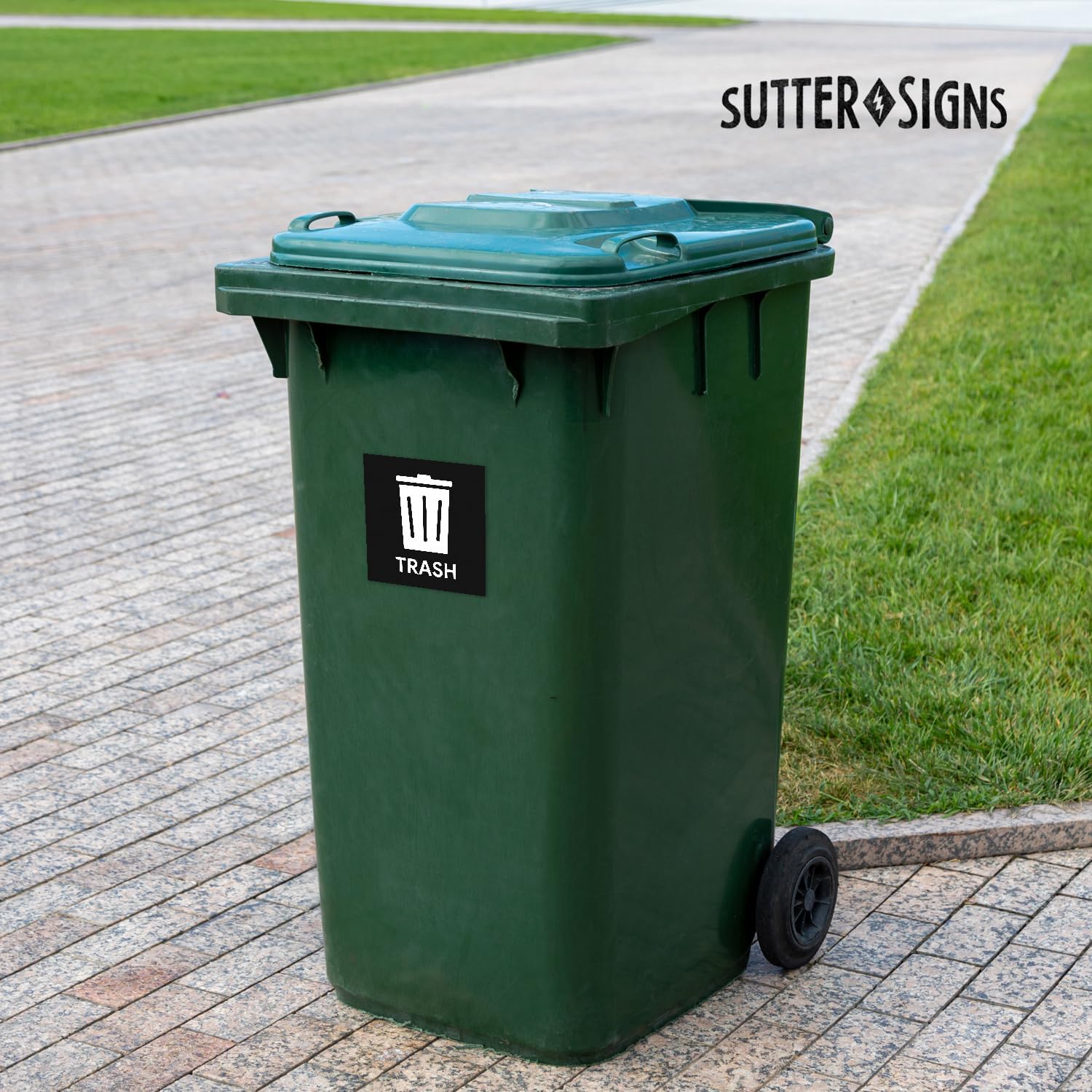Calcomanías de reciclaje y basura, autoadhesivas de vinilo resistentes a la intemperie, negroazul, cuadrado de 5 pulgadas (paquete de 4)
