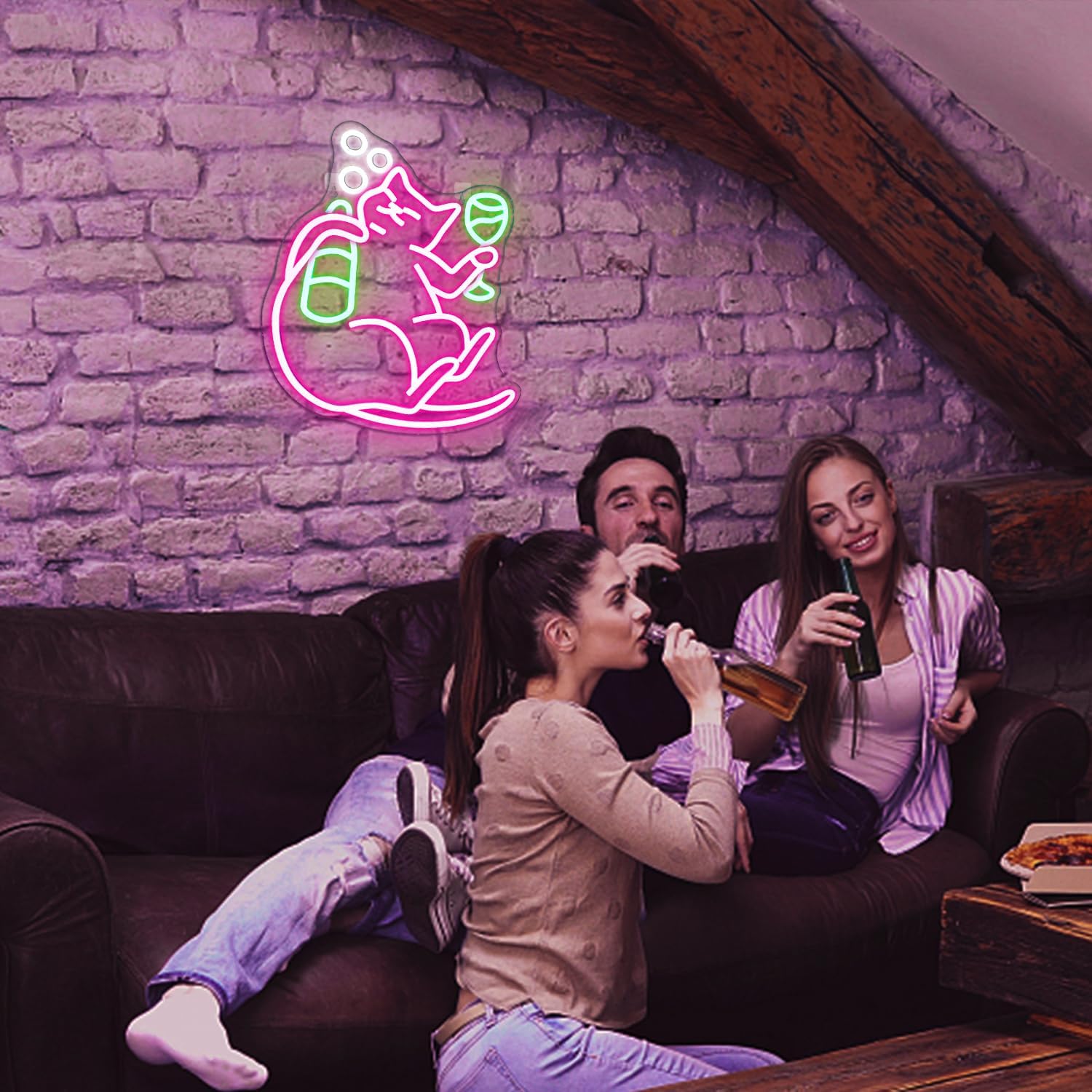 NOSUN Letrero de neón de cerveza de gato, divertidos letreros de neón para decoración de pared, letrero LED de gato regulable, letreros de barra de