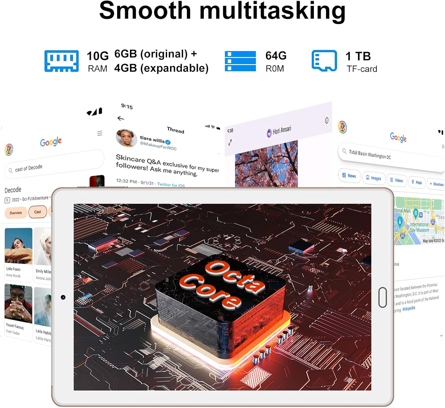 YESTEL Tablet Android 13 de 10.1 pulgadas con procesador Octa-Core, 10 GB de RAM+64 GB de ROM (expandir a 1 TB), cámara dual de 5 MP+8 MP, WiFi,
