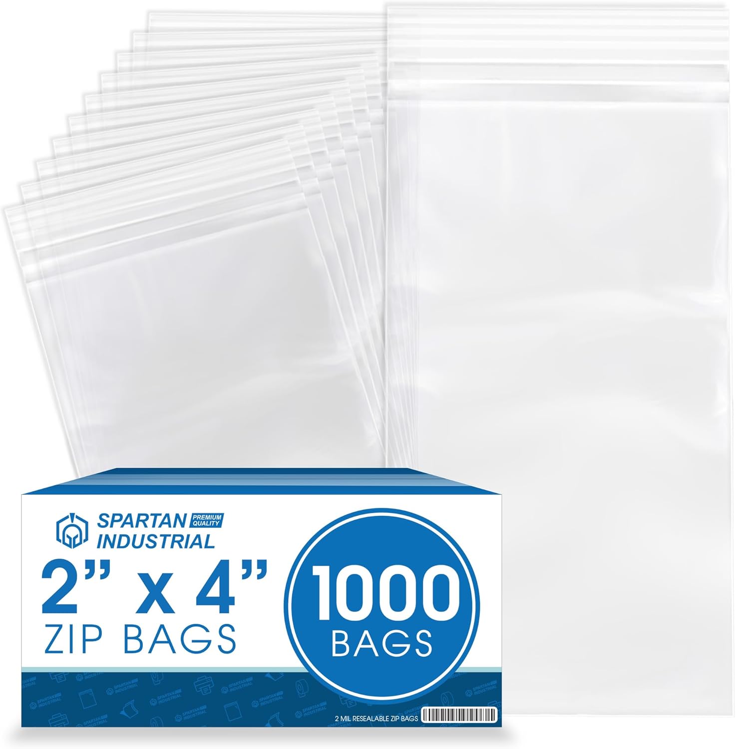 Spartan Industrial – Bolsas de polietileno de plástico transparente con cierre de 2 x 4 pulgadas (1000 unidades) con cierre resellable y cierre de