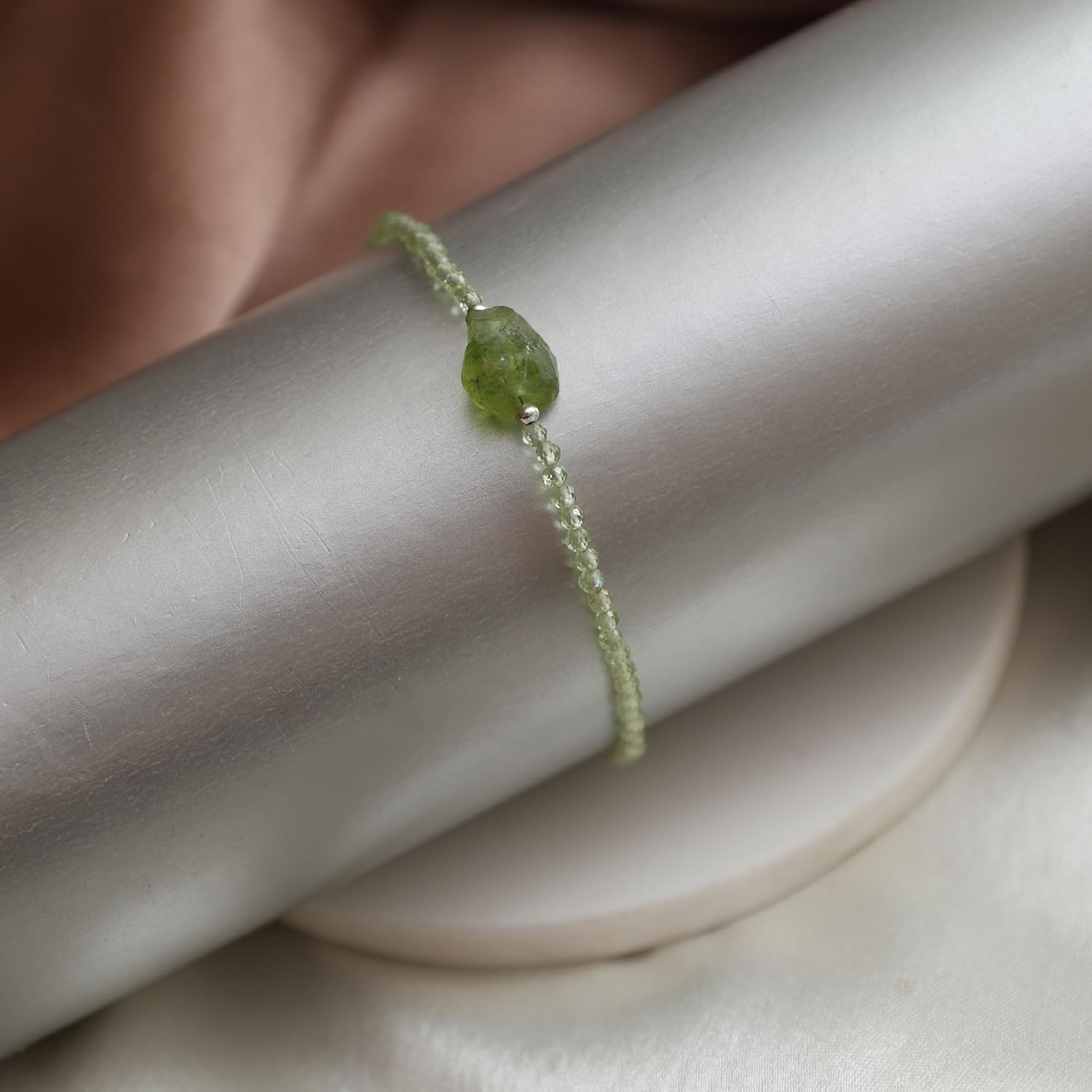 Gempires Mothers Day Gift Peridot Beads with Raw Peridot Bracelet for Women, Peridot Beaded Jewelry, 2.4-2.5 mm Faceted Beads, August Birthstone,