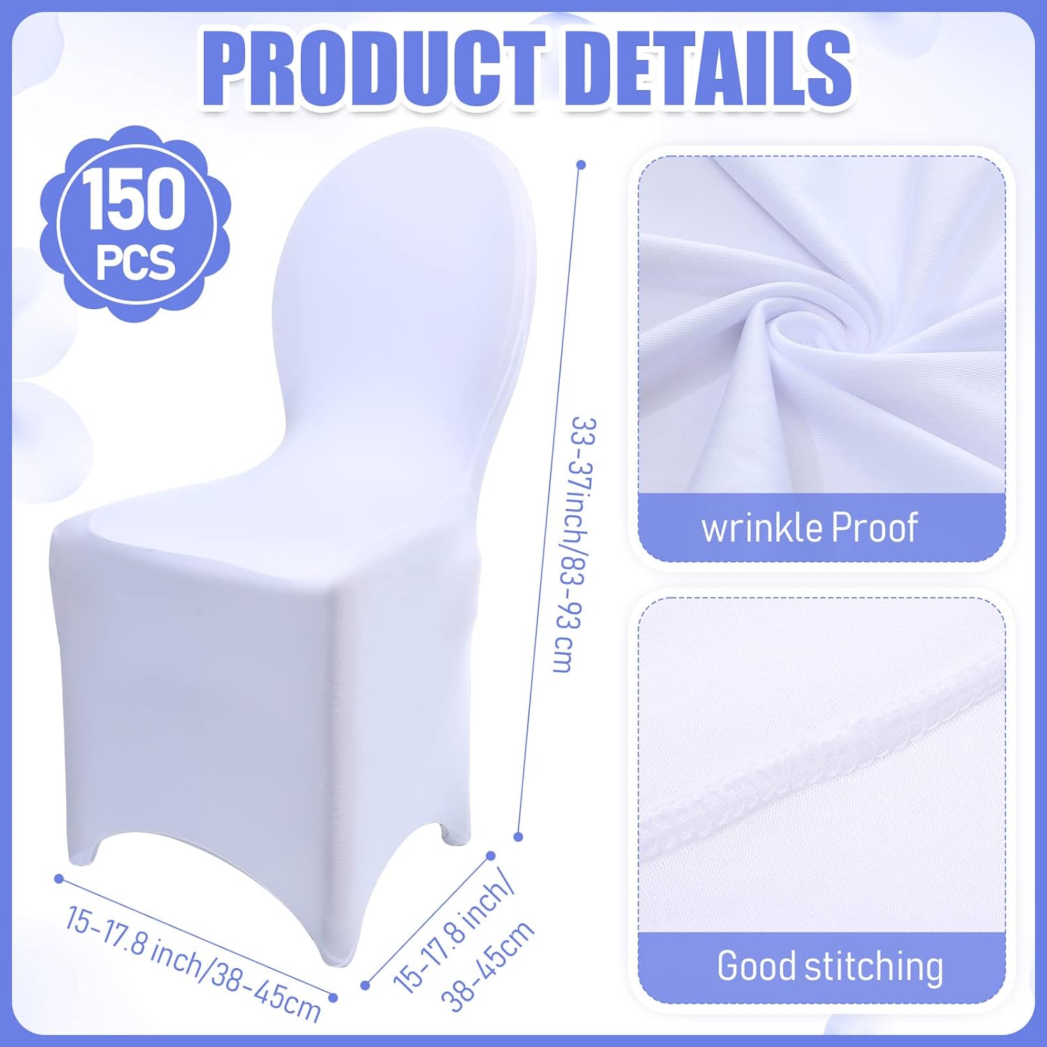 150 fundas blancas para sillas de banquete, de poliéster, parte delantera plana, de elastano, elástica, protector elástico para silla, para bodas,