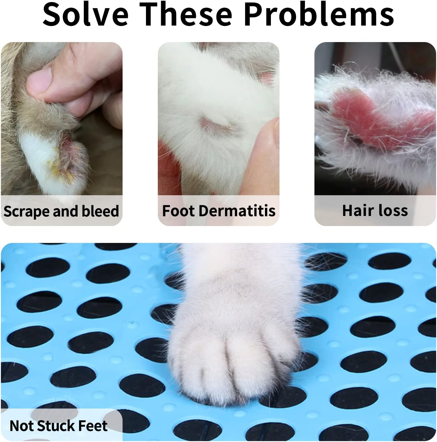 BNOSDM Alfombrilla para patas de conejo, 4 unidades, tapete de plástico para descansar con agujero para conejillo de indias, chinchilla, hurón,