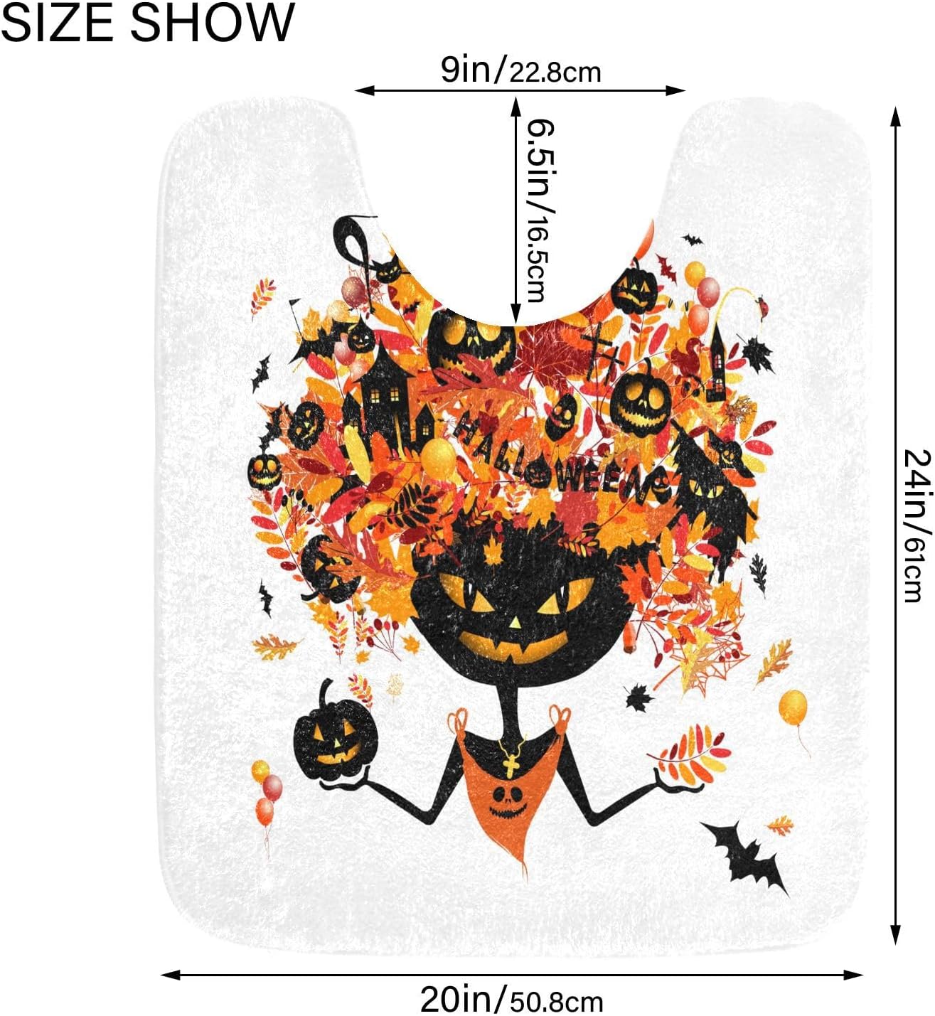 Bathroom Rugs Sets 2 Piece 24×16+24×20 Inch,Soft U-Shaped Contour Toilet Rug Halloween Pumpkin Head Non-Slip Absorbent Bath Floor Mat Carpet Set