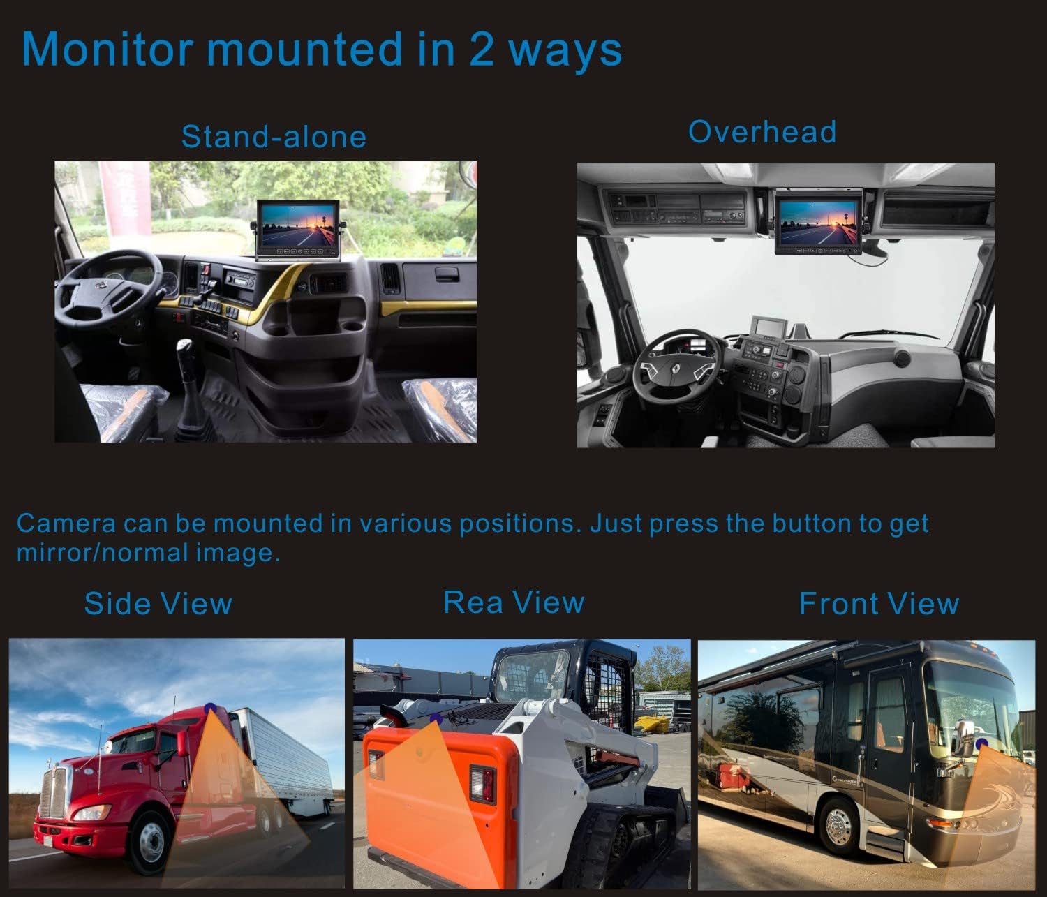 Kit de sistema de cámara de retrovisión trasera con cable, monitor de 7 pulgadas con audio, líneas de estacionamiento, cámara IR IP69K de tasa