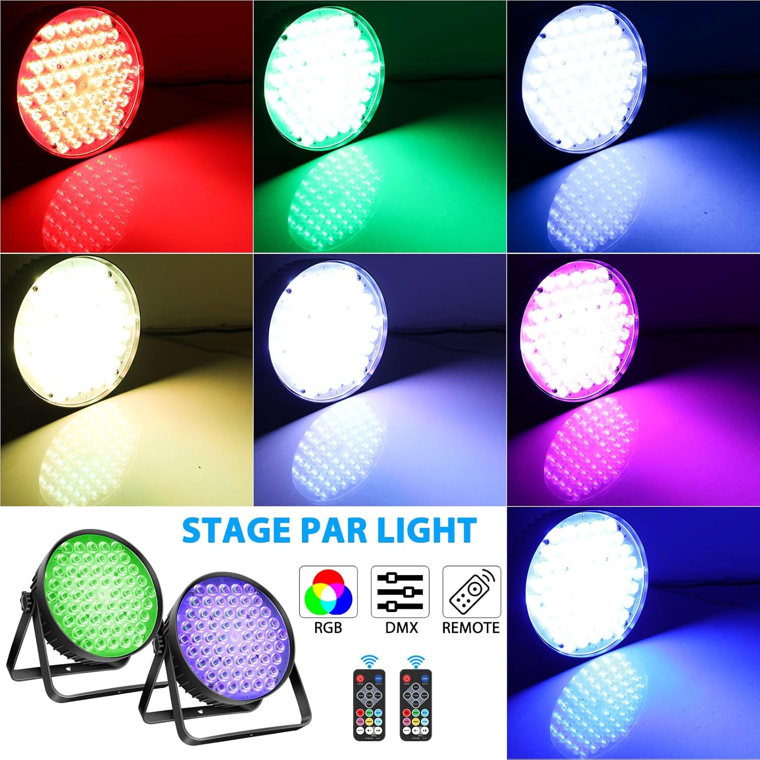 Luces de escenario, 60 luces LED par 90 W RGB luces de escenario activadas por sonido DJ iluminación de escenario para eventos, fiesta, boda,