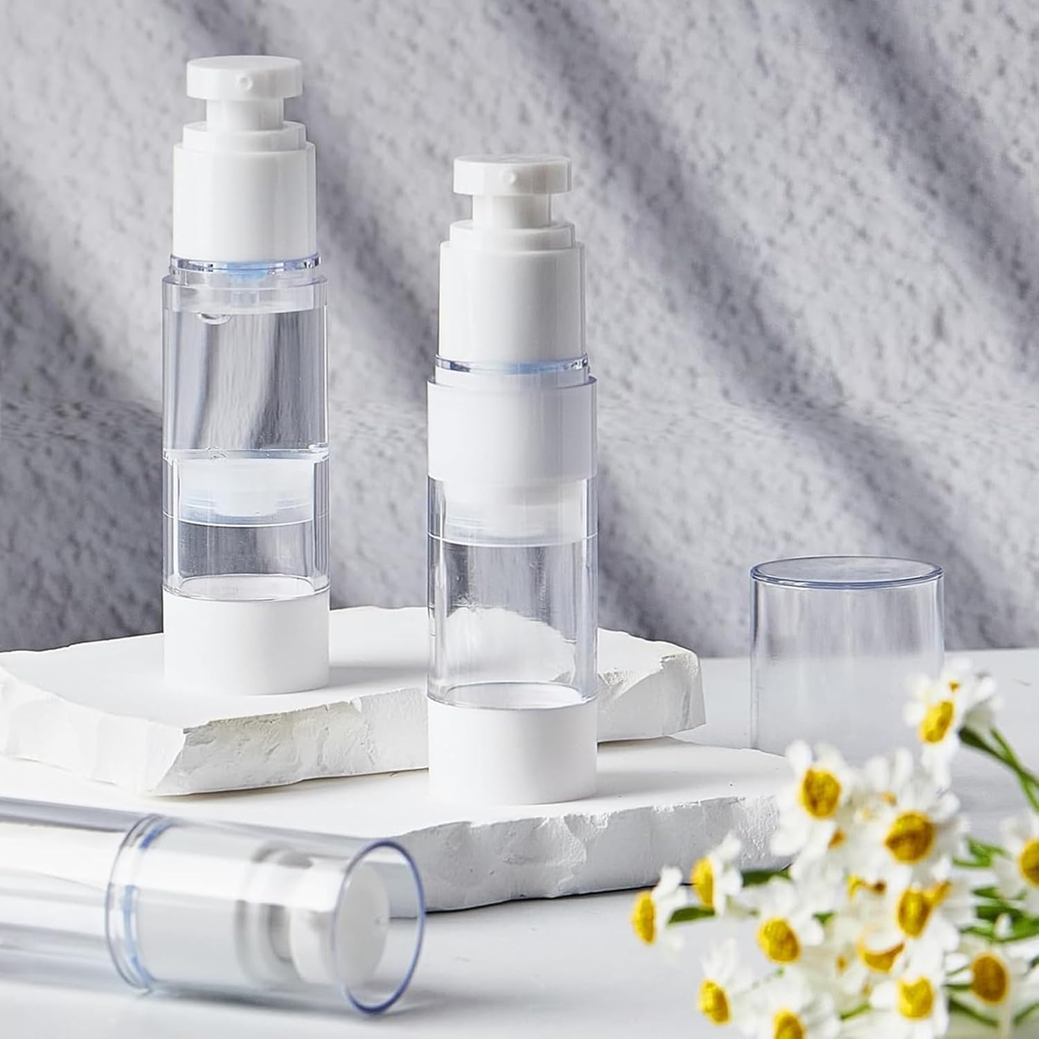 TUZAZO Paquete de 6 botellas de bomba sin aire de 1 onza1.0 fl oz, botellas de plástico transparente de tamaño de viaje, recipientes cosméticos