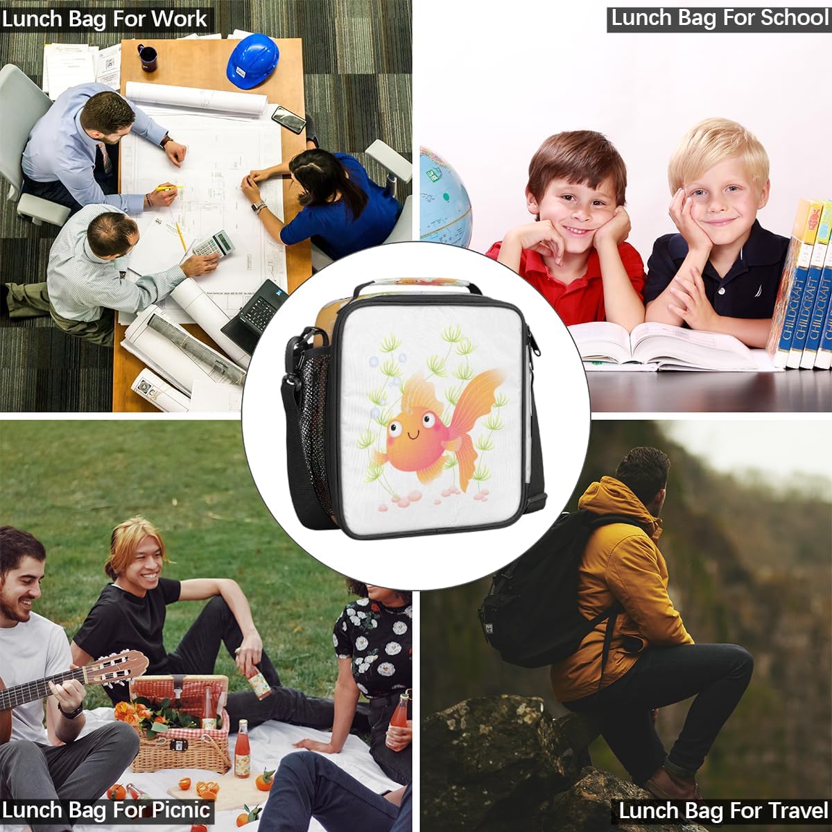 Little Goldfish – Lonchera aislada a prueba de fugas para hombres y mujeres, lonchera pequeña para el trabajo, picnic, playa, viajes