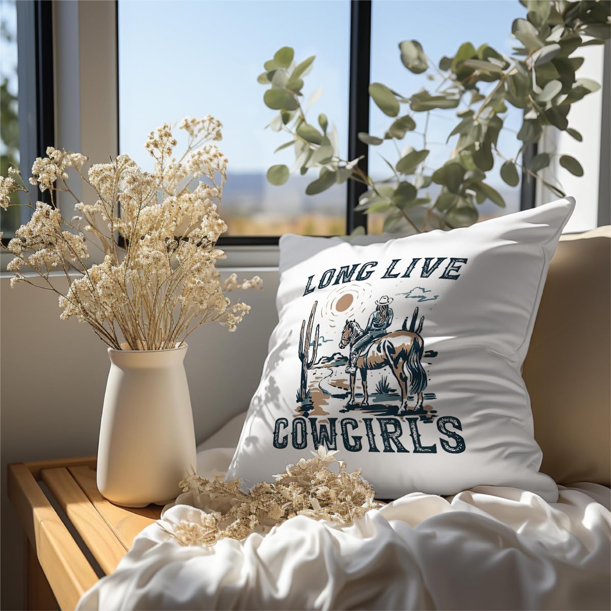 Long Live – Fundas de almohada de vaqueras retro occidentales, fundas de almohada decorativas de 18 x 18 pulgadas para el hogar, dormitorio,