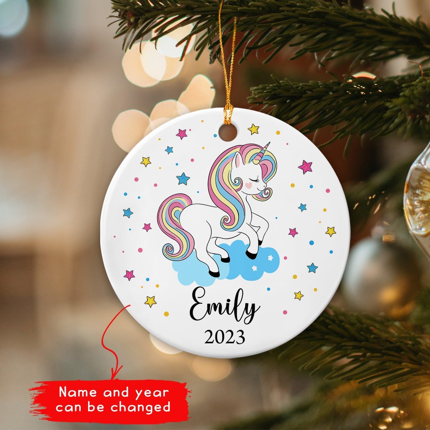 Adorno de cerámica de unicornio personalizado para niños, adorno de Navidad 2023, adorno de unicornio para bebé, adorno de Navidad de unicornio para