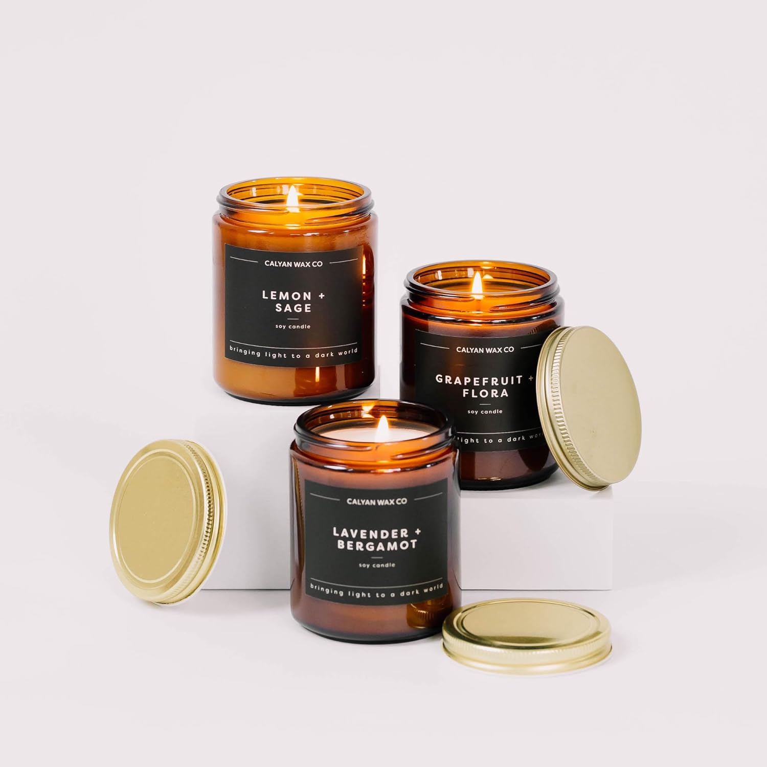 Calyan Wax Co. Vela de cera de soja, vela perfumada de limón + salvia, 57 horas de tiempo de combustión, velas de soja de aromaterapia, cera de soja