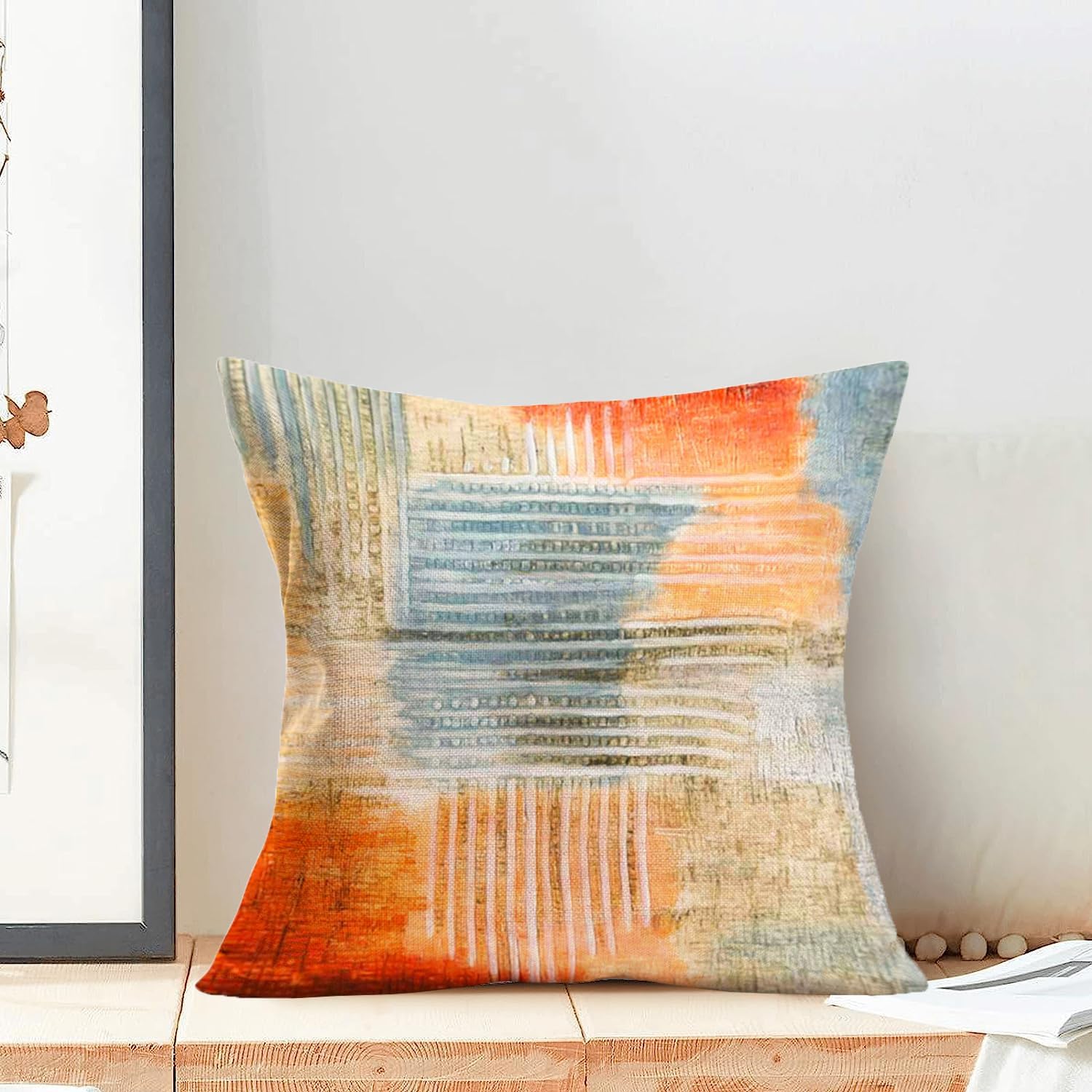 MEHOTOP Juego de 2 fundas de almohada abstractas naranjas de 18 x 18 pulgadas, fundas de cojín decorativas coloridas óxidas de mediados de siglo,