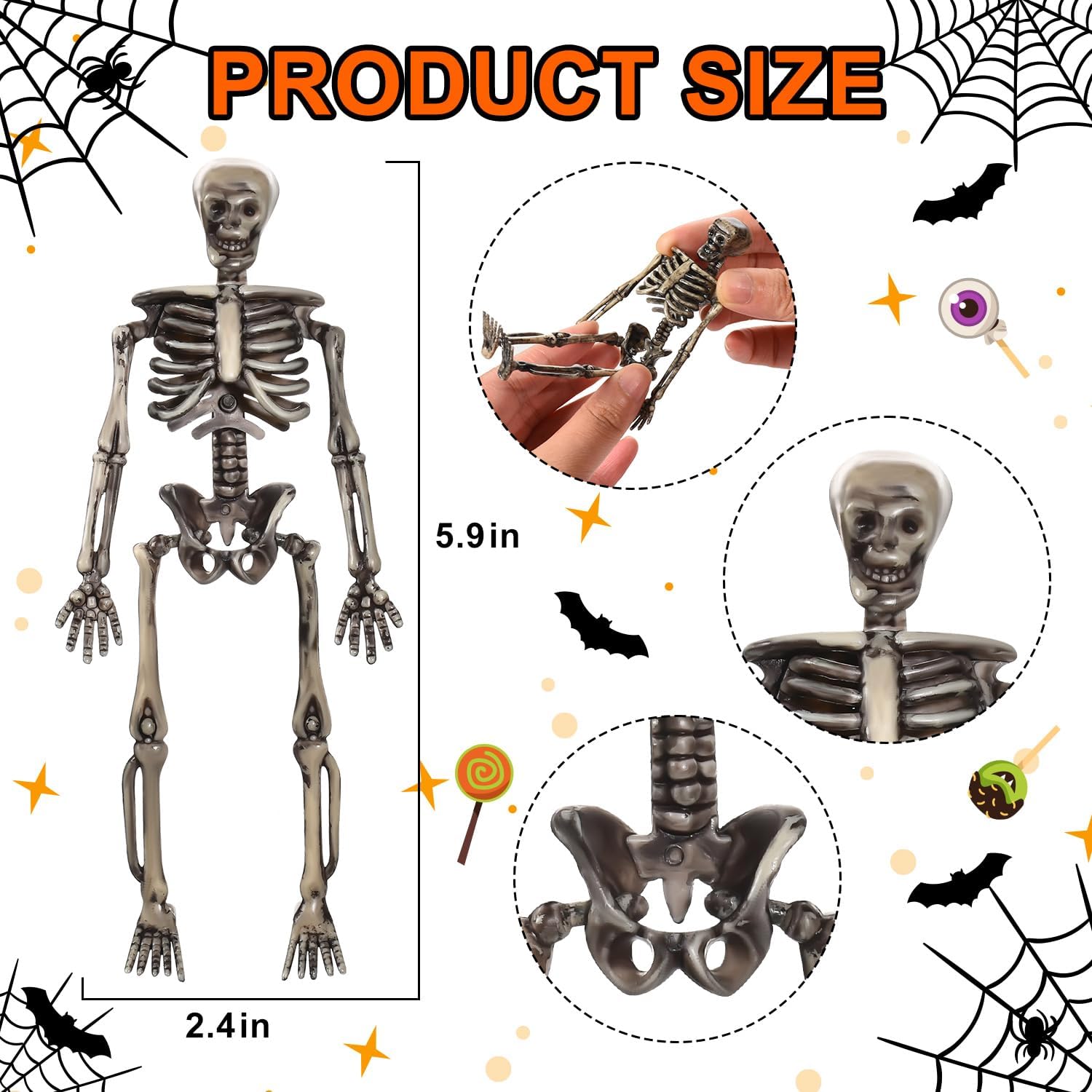 12 mini figuras de esqueleto, pequeñas figuras de esqueleto de plástico para manualidades, figuras de modelo antiguo de Halloween para decoración de
