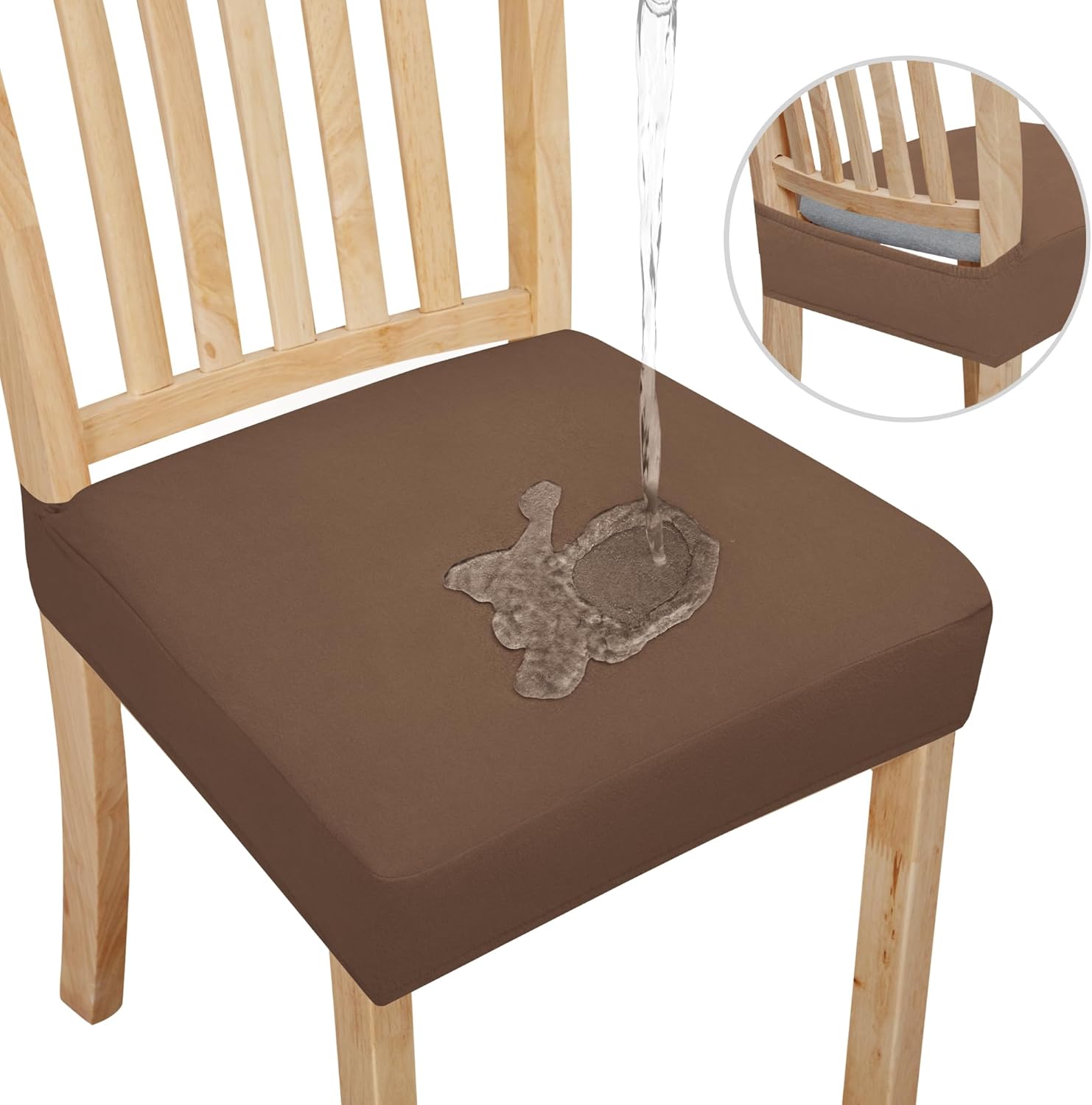 Easy-Going Juego de 2 fundas de asiento 100% impermeables para sillas de comedor, fundas de asiento elásticas protectoras extraíbles y lavables,