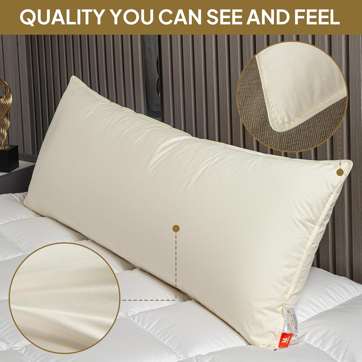 Almohada corporal de plumón de ganso, almohadas corporales firmes para dormir, almohada grande y larga para adultos que duermen de lado, almohada