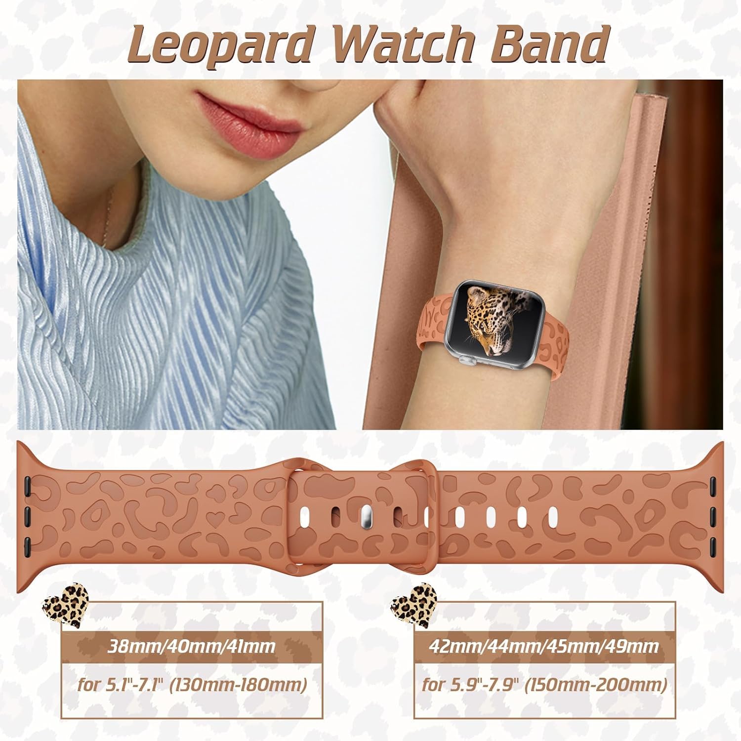 BNCLSTG Correa de reloj de silicona grabada de leopardo compatible con Apple Watch Band de 1.496 in 1.575 in 1.614 in 1.654 in 1.732 in 1.772 in