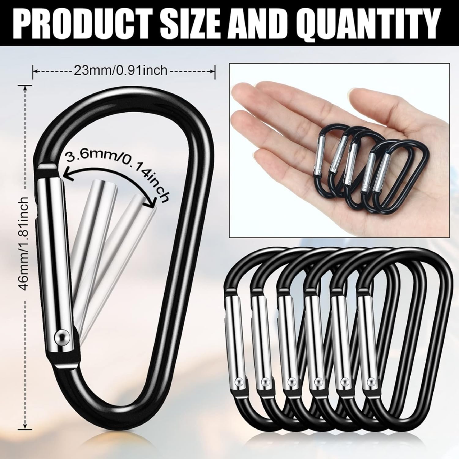 Shimeyao 180 piezas de 1.8 pulgadas pequeño clip de aluminio llavero hebilla clip a granel mini aluminio D anillo forma pequeño bloqueo resorte