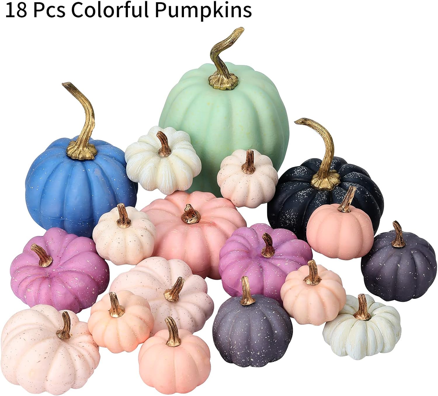 18 calabazas artificiales pequeñas de espuma falsa a granel, decoración de calabaza de otoño rosa y azul, decoraciones para el hogar, festivales,